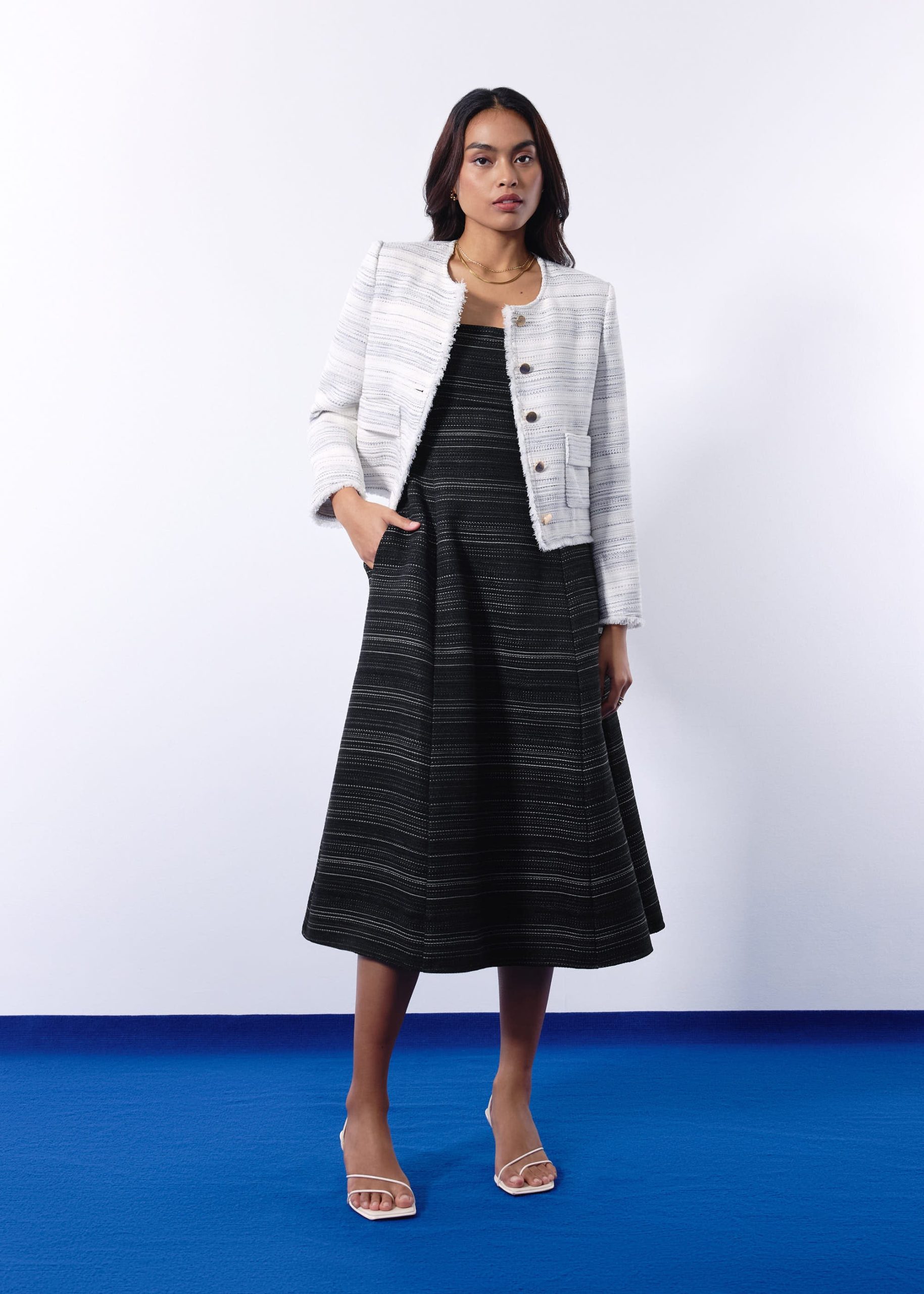 BraFree by LB Emma Multi-way Jacquard Tweed Fit & Flare Midaxi Dress - Image 4