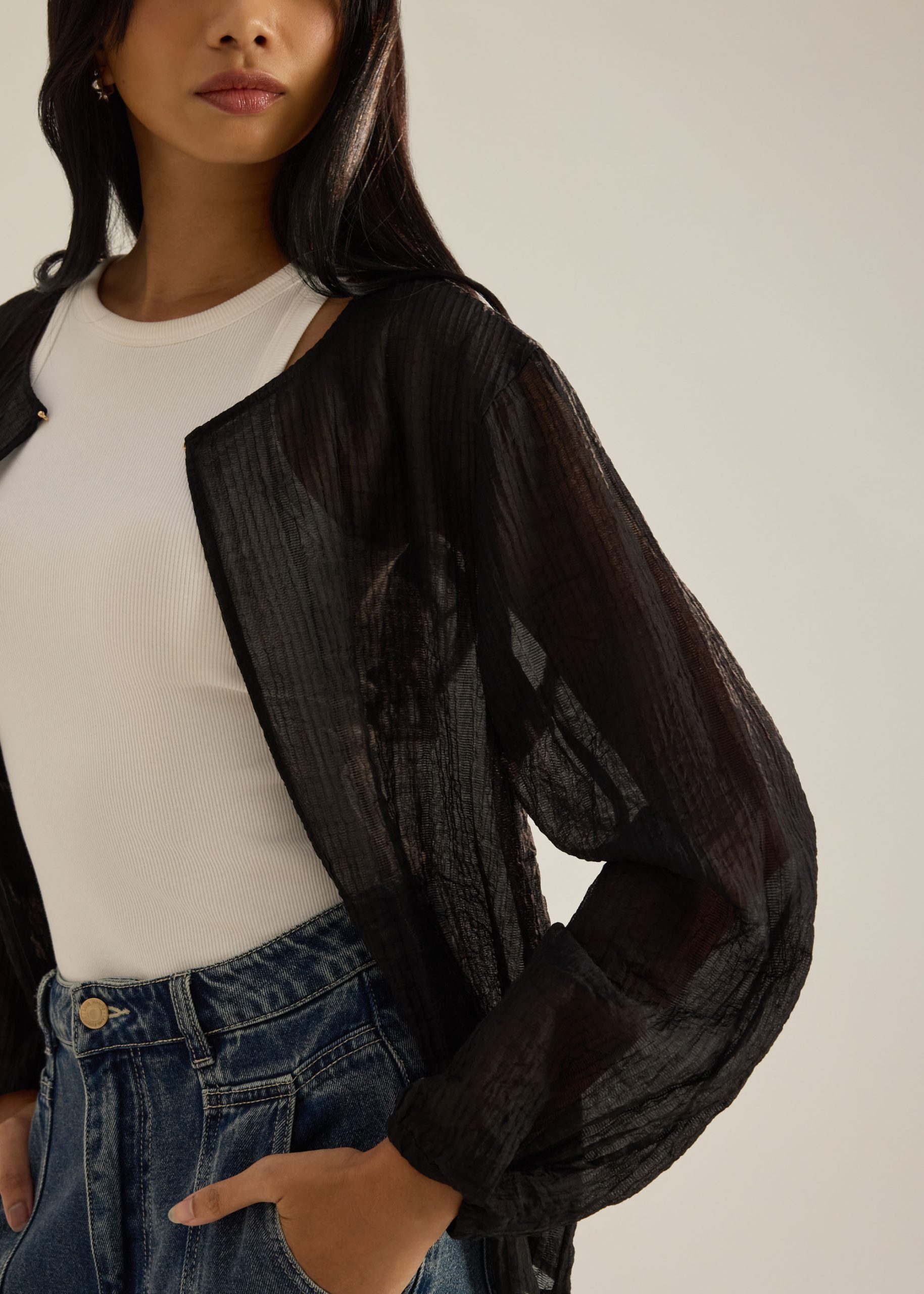 Viv RuchedReady® Sheer Textured Cardigan - Image 7