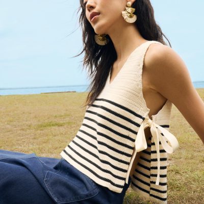 Multi-way Striped Knit Side Tie Top
