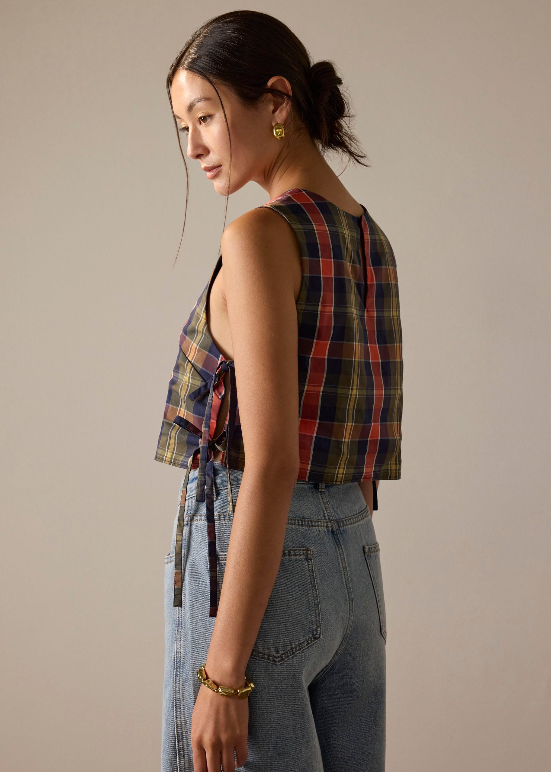 Multi-way Checkered Cotton Relaxed Top - Image 8