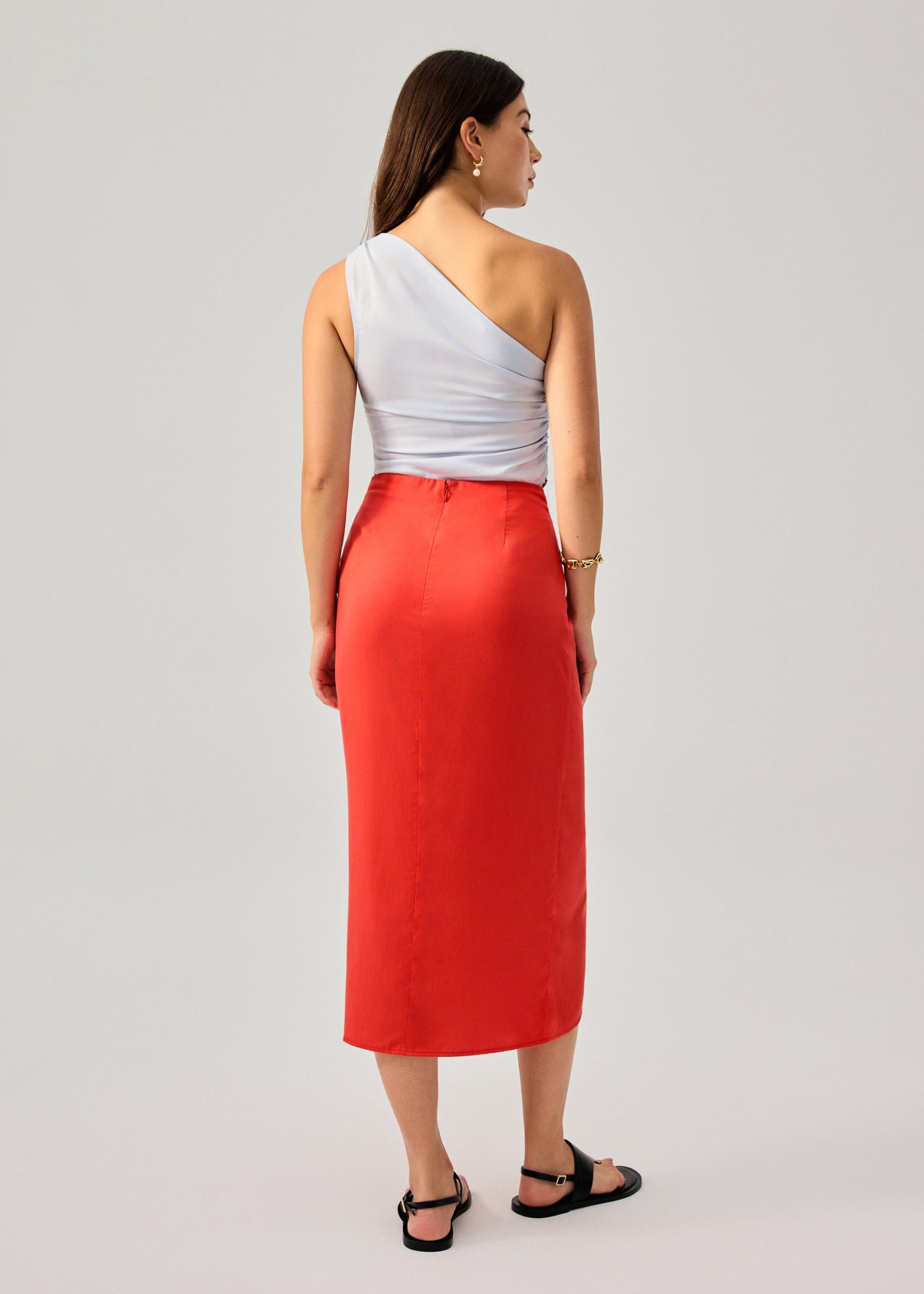 Lyocell Front Twist Column Midaxi Skirt - Image 3