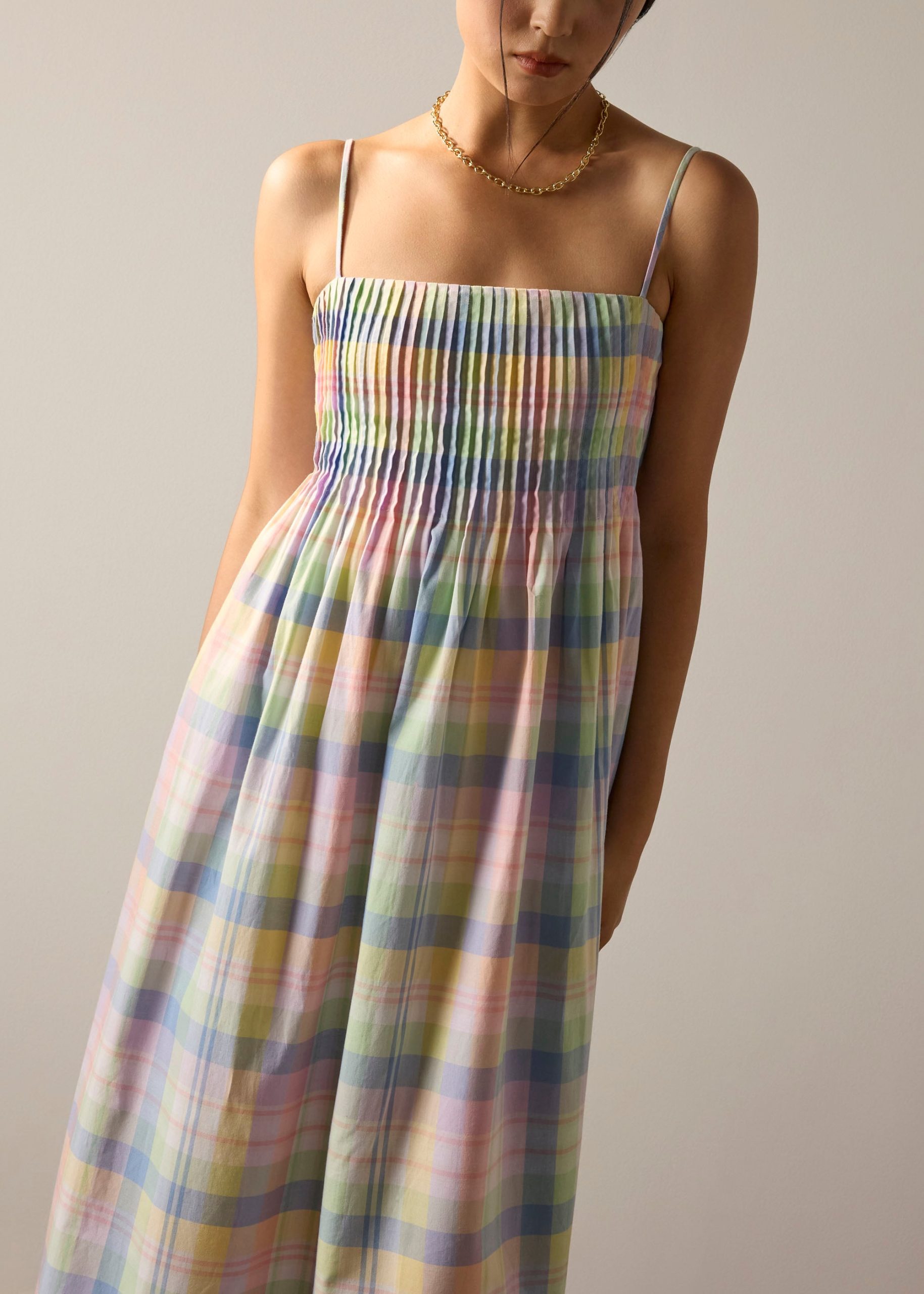 Checkered Cotton Fit & Flare Maxi Dress - Image 3