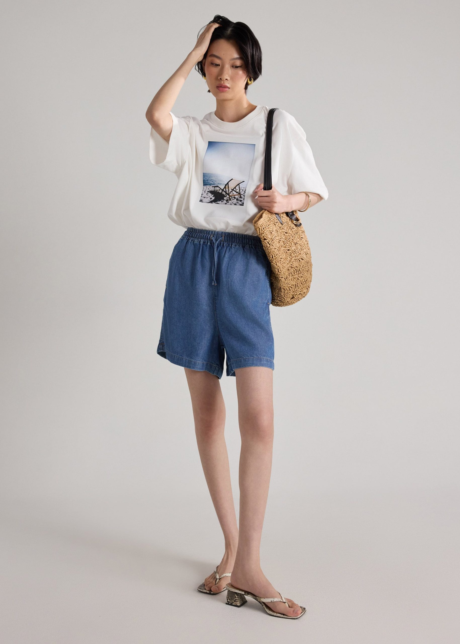 Demi Lyocell Chambray Drawstring Shorts
