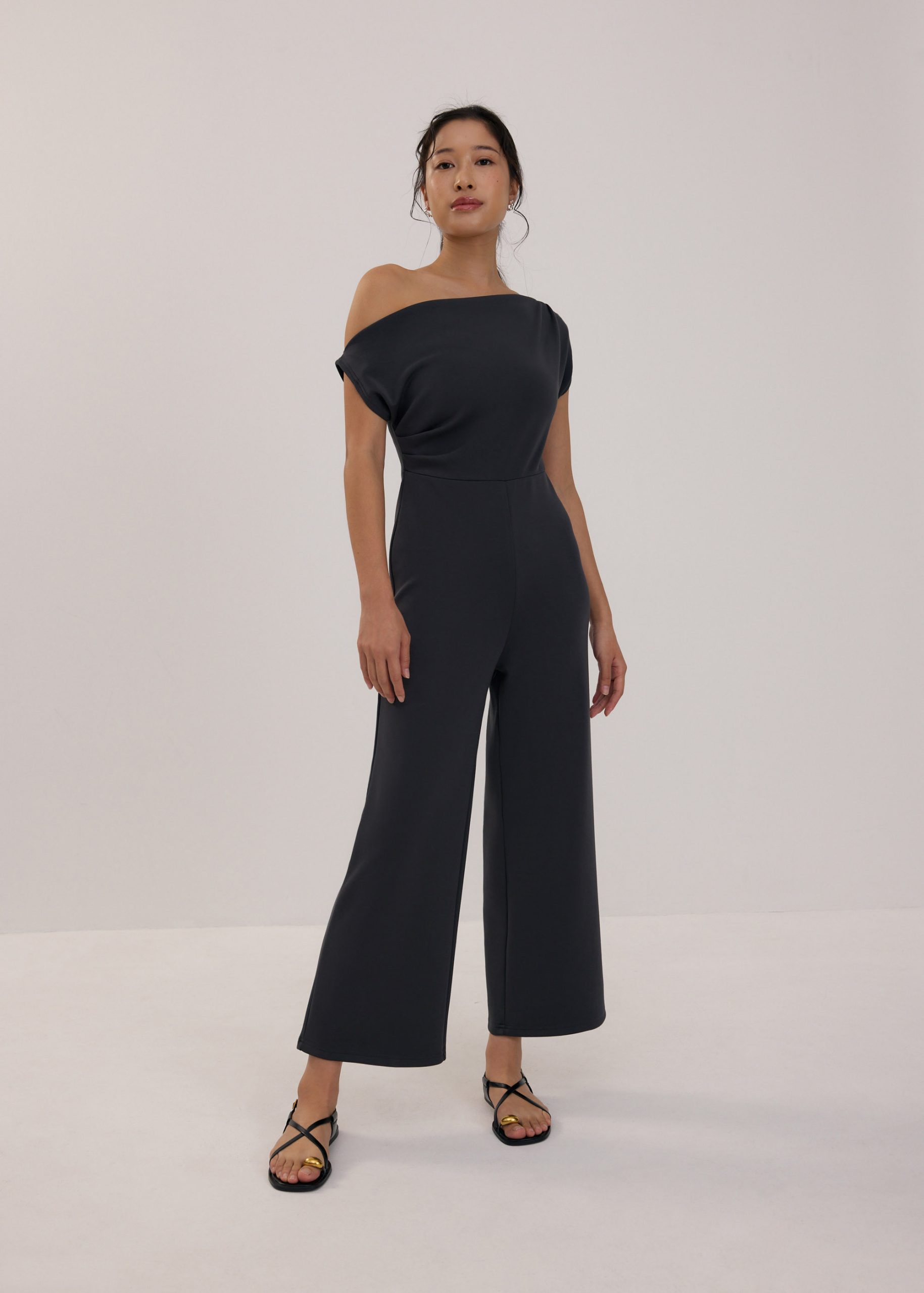 Pleated Neoprene Asymmetric Jumpsuit - Image 8