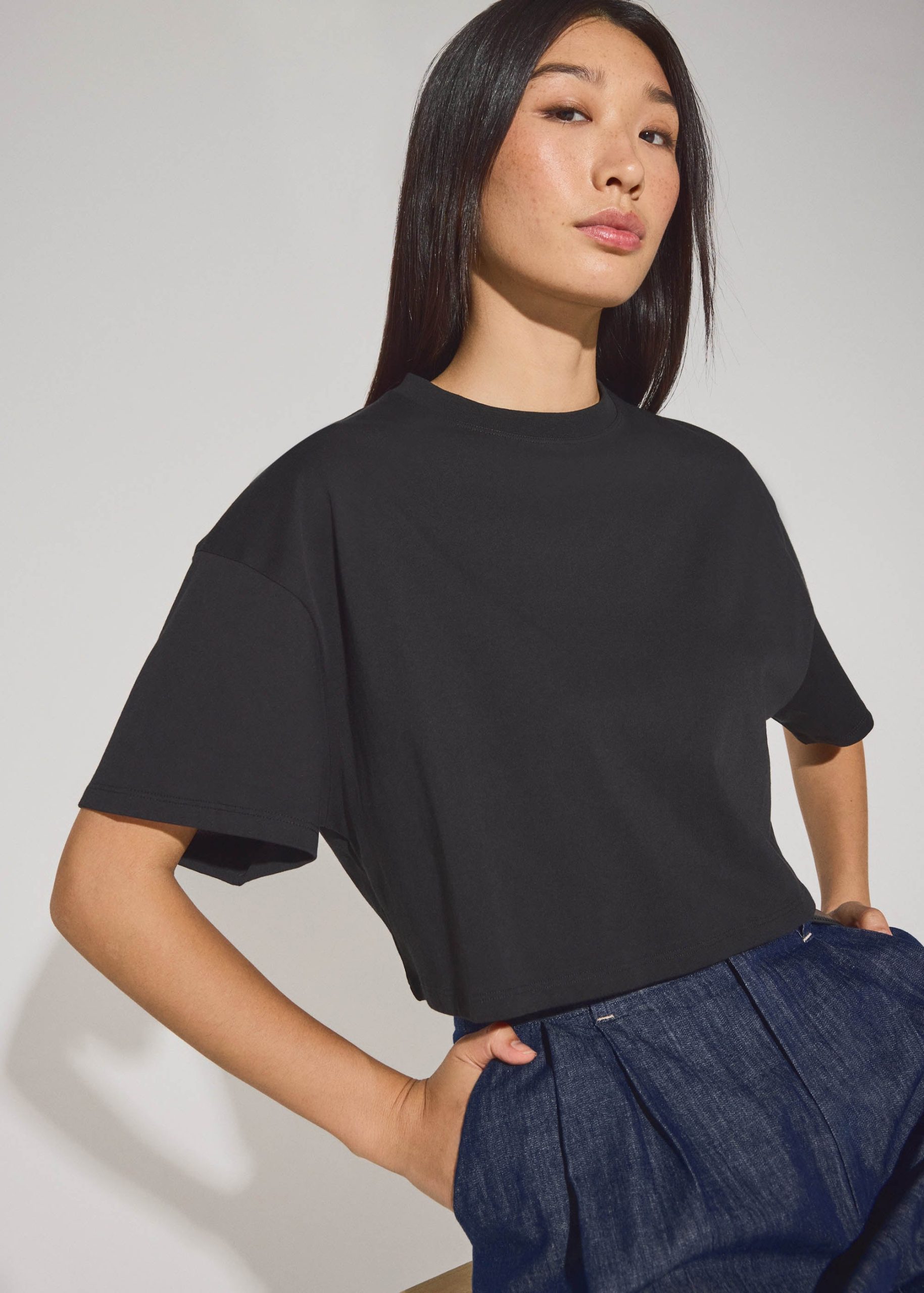 Gita Cotton Round Neck Boxy Crop Tee