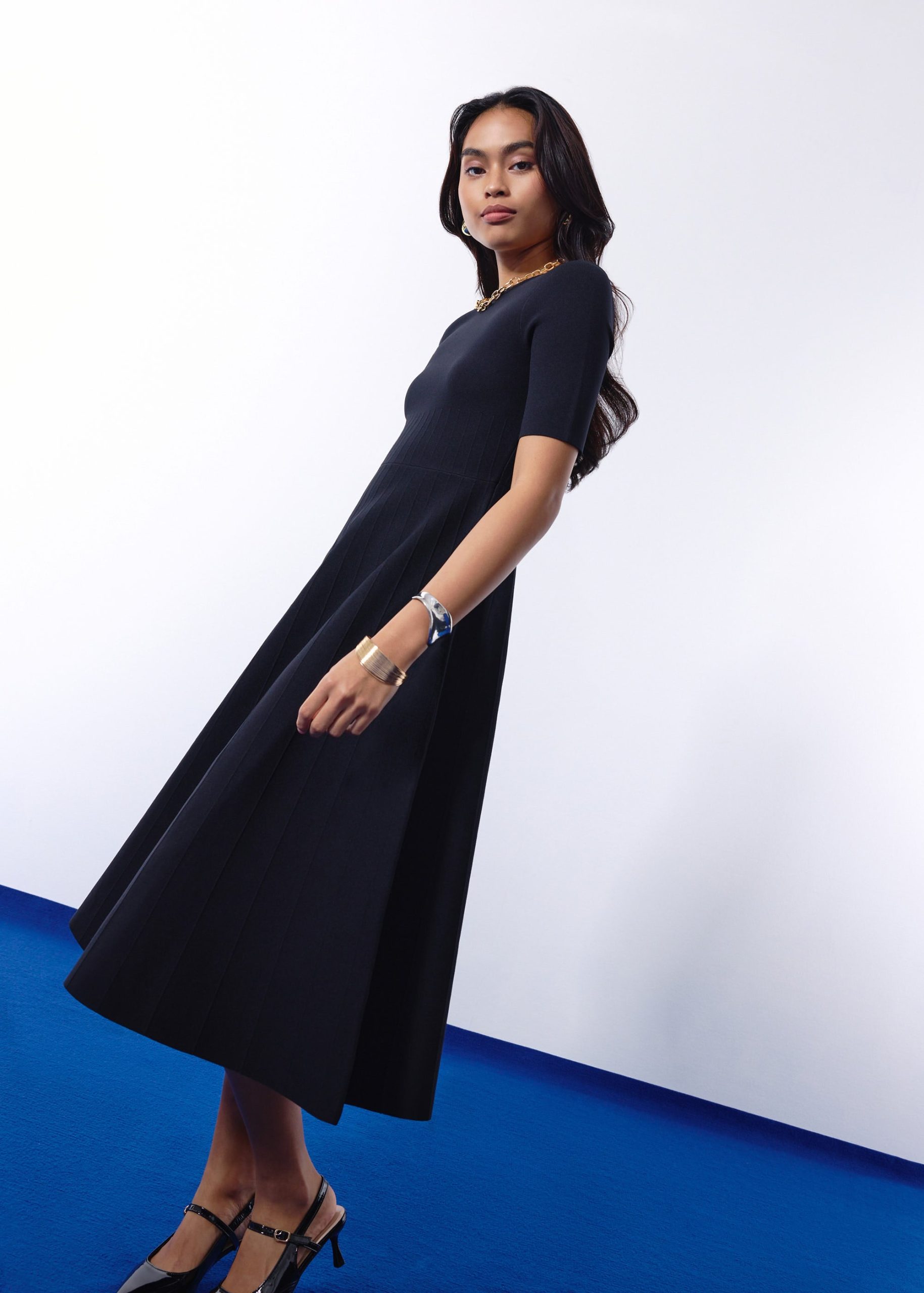 Mutya Contour Knit Boat Neck Fit & Flare Midi Dress - Image 5