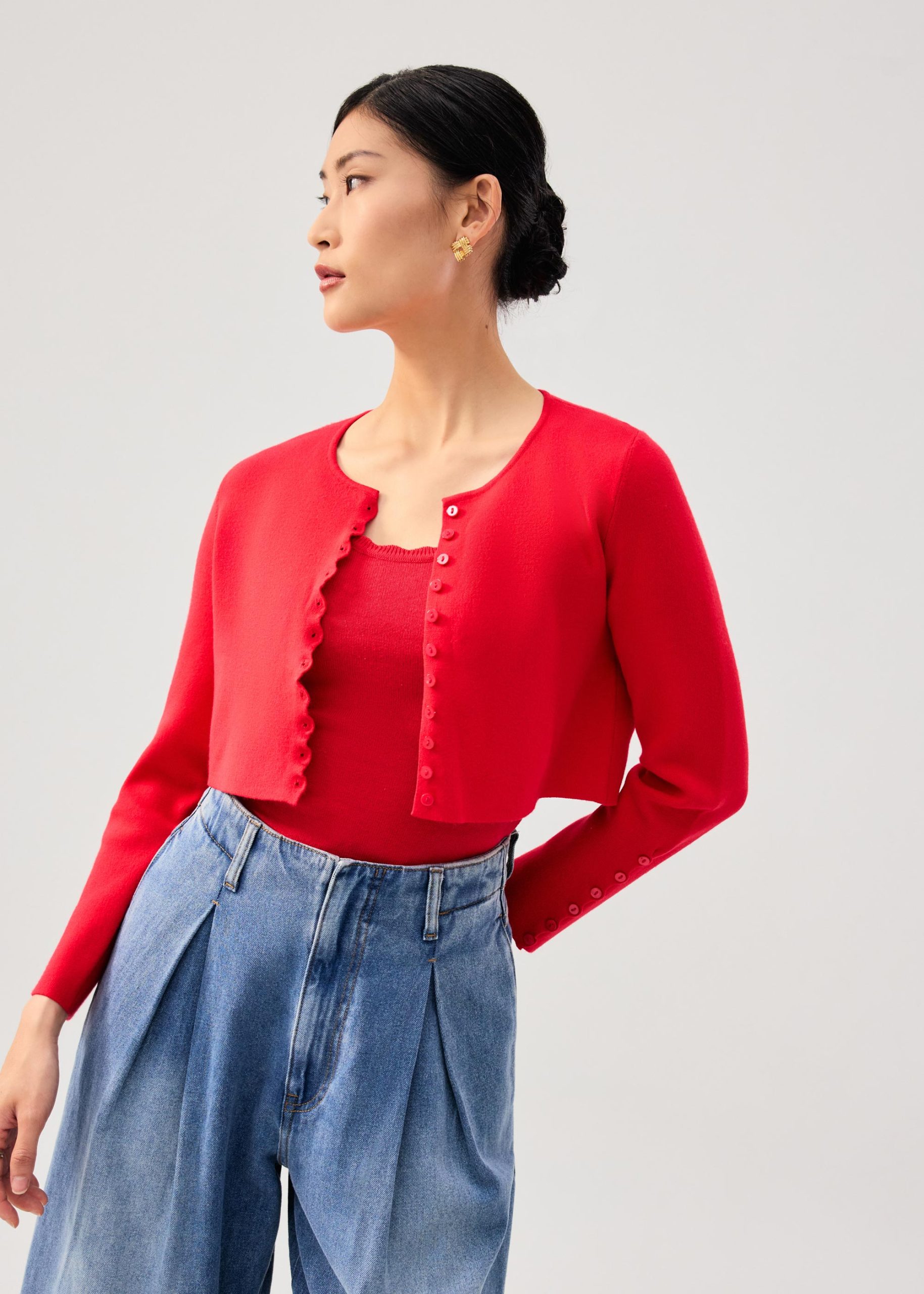 Malee Boxy Knit Scallop Edge Cardigan - Image 23