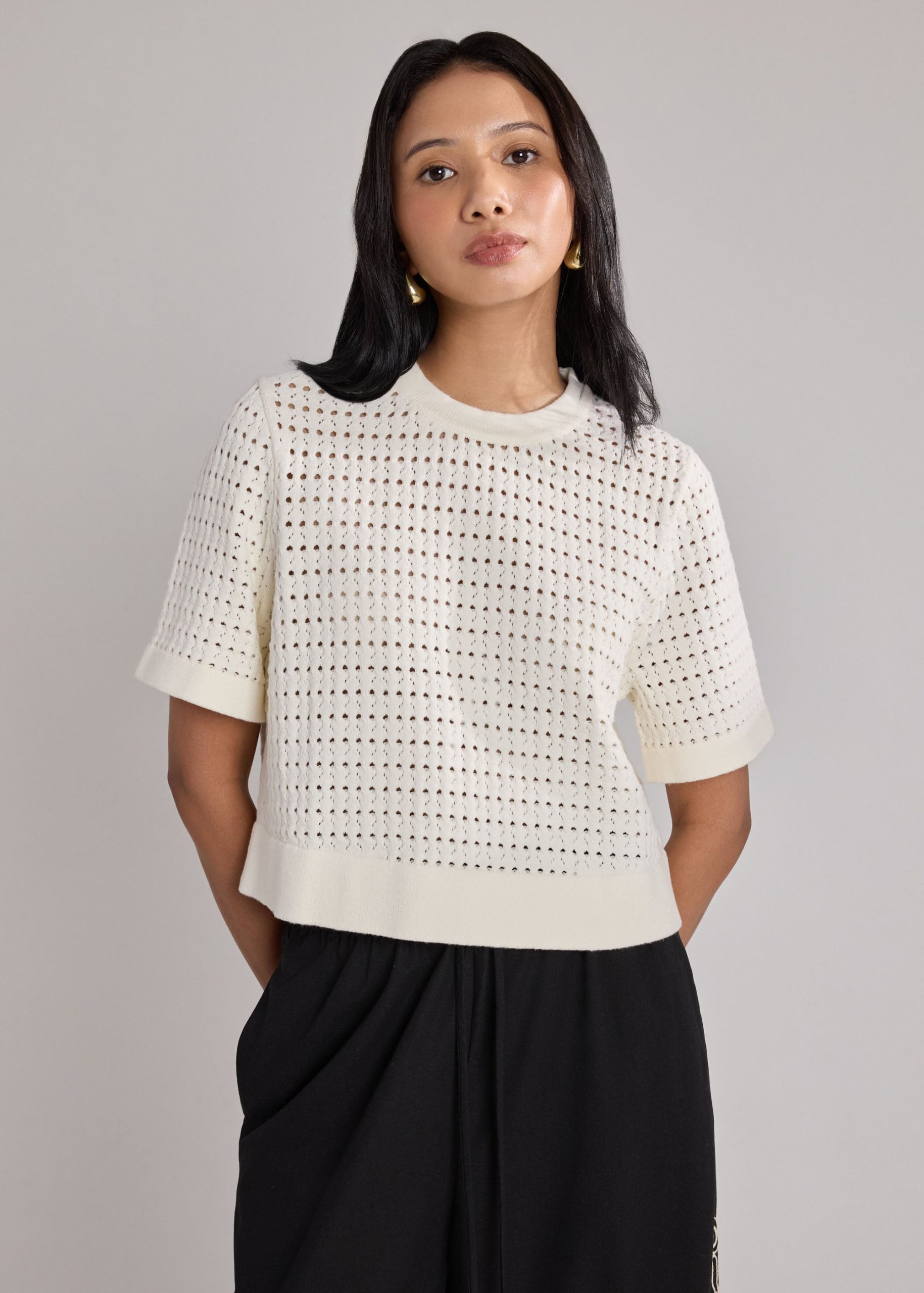 Openwork Knit Boxy Top - Image 3