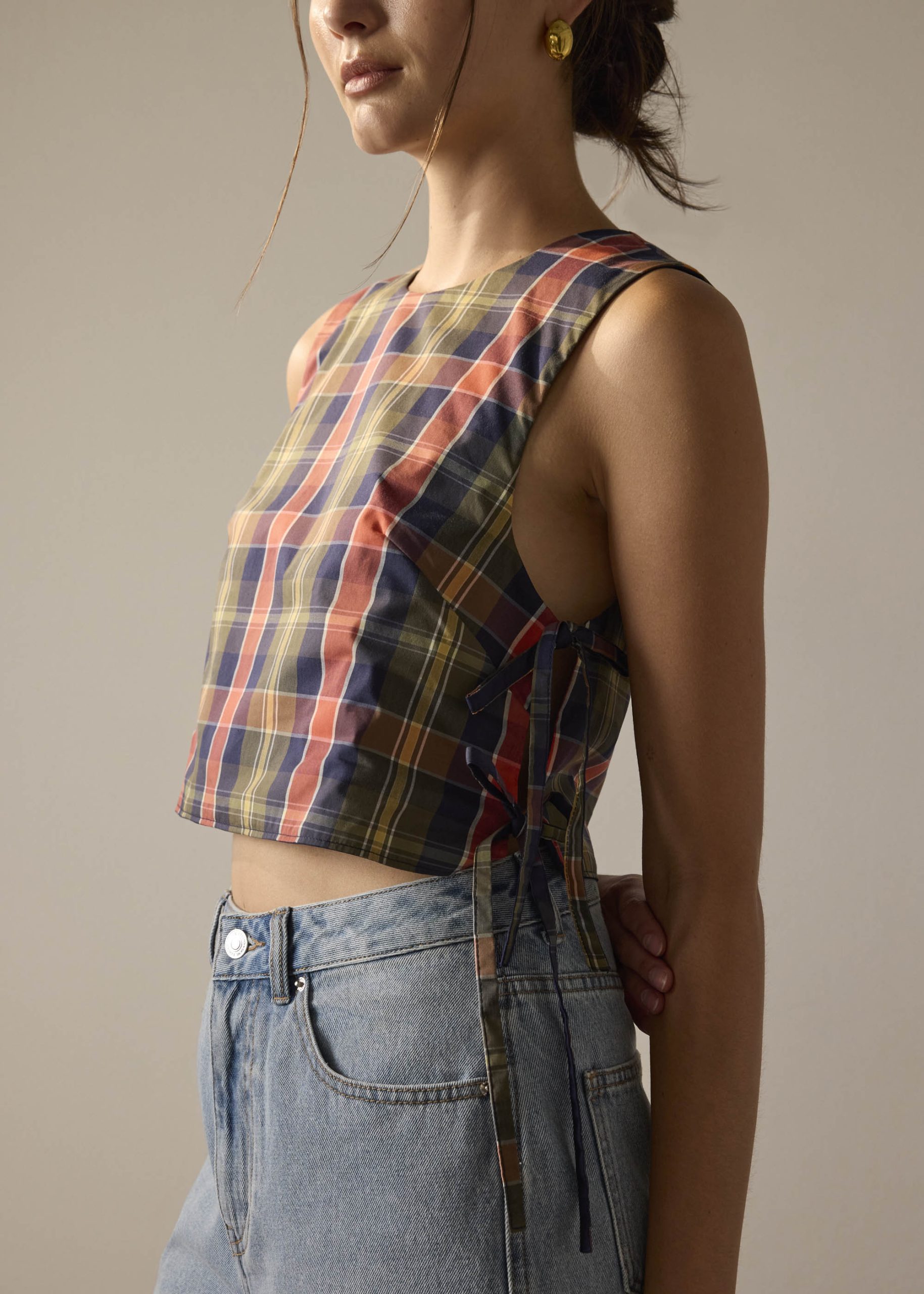 Multi-way Checkered Cotton Relaxed Top - Image 6