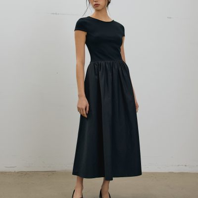 Round Neck Fit & Flare Midaxi Dress