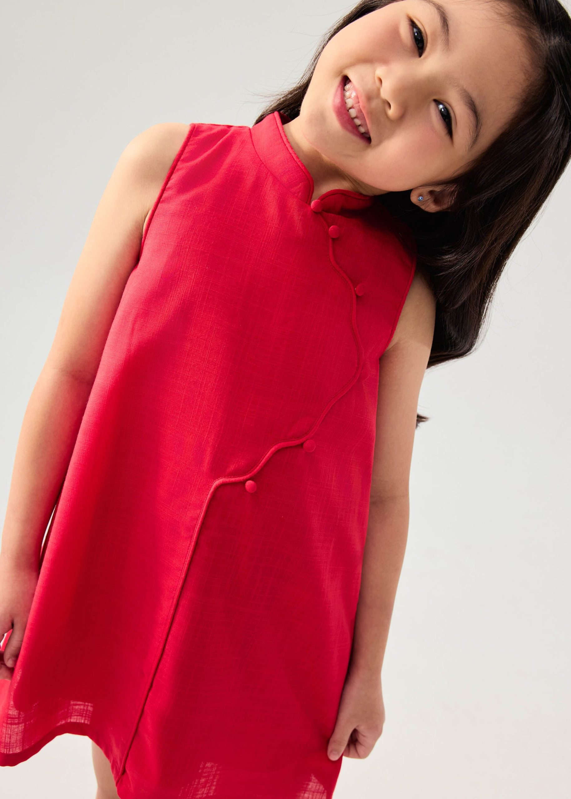 Girls' Mandarin Collar Scallop Edge Shift Midi Dress - Image 6