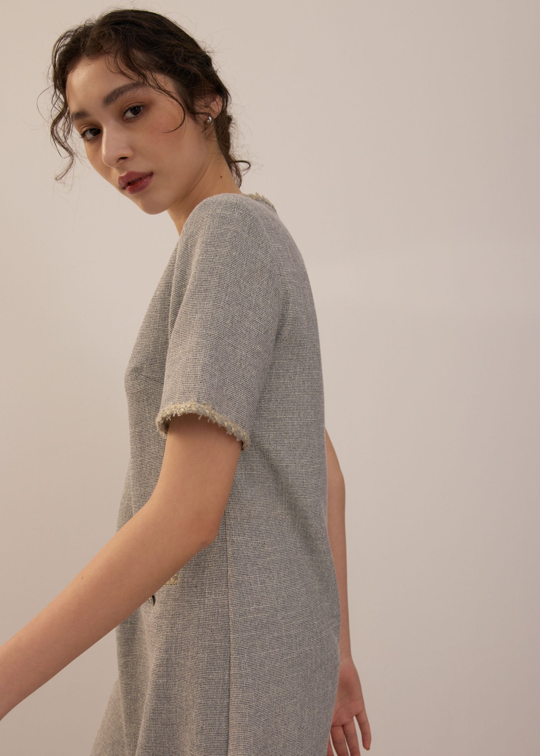 Tweed Round Neck Shift Mini Dress - Image 8
