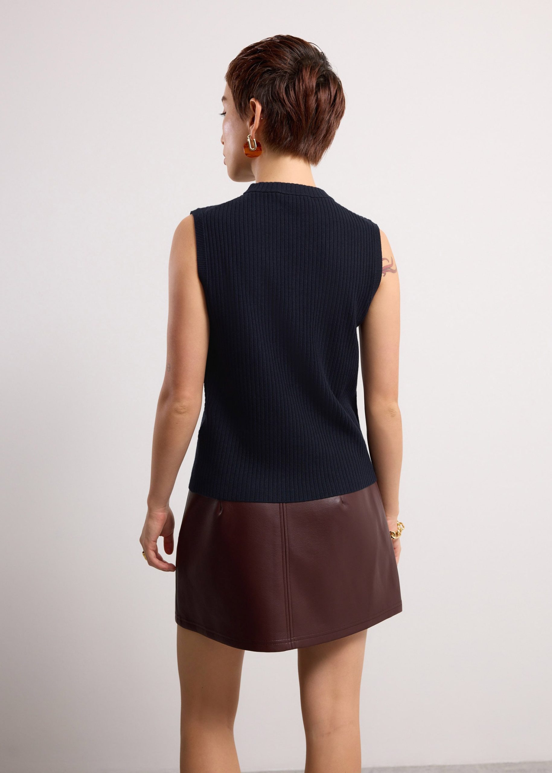 Knit Front Tie Collared Top - Image 10