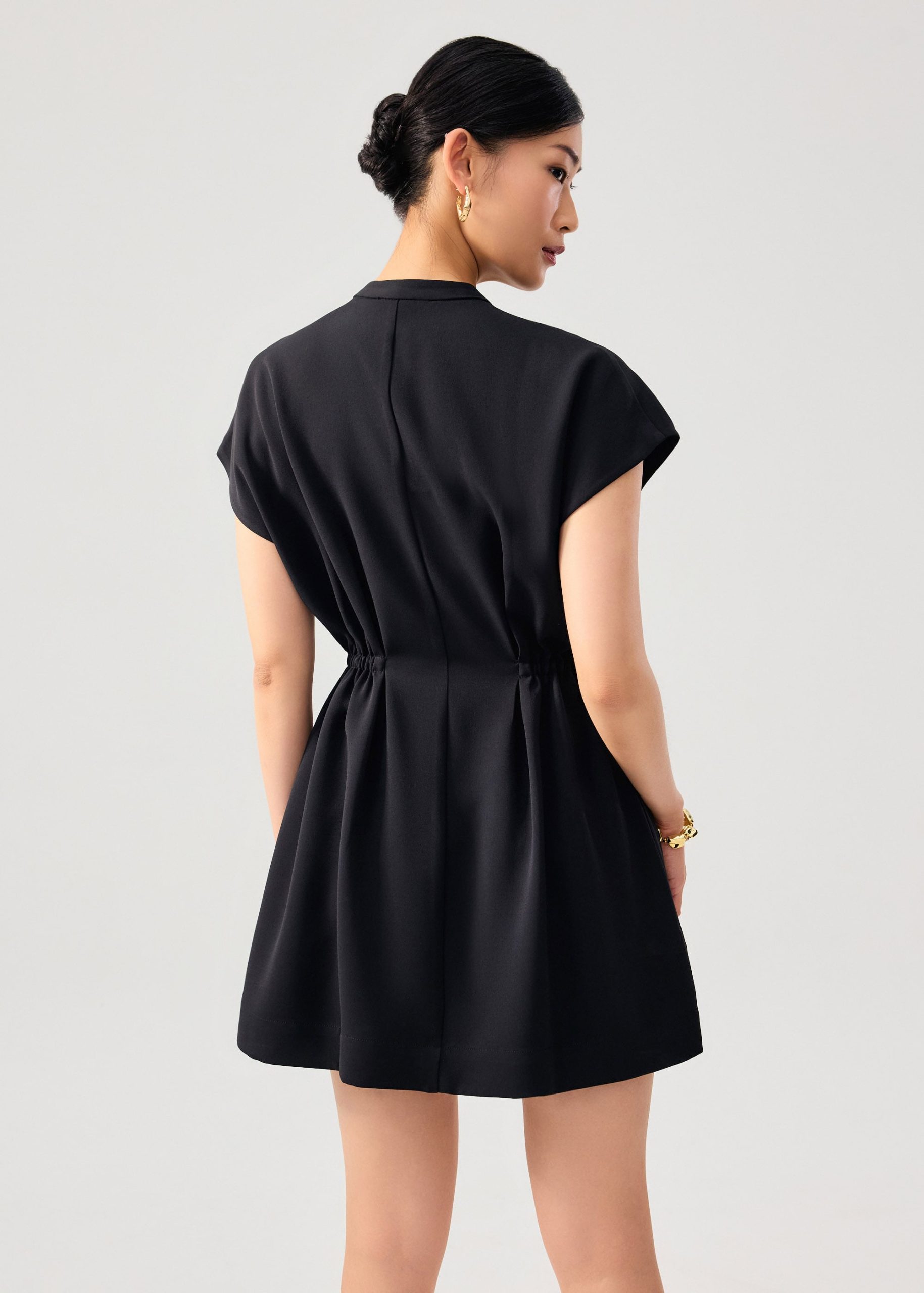 Zaya Side Elastic Mandarin Collar Fit & Flare Mini Dress - Image 6