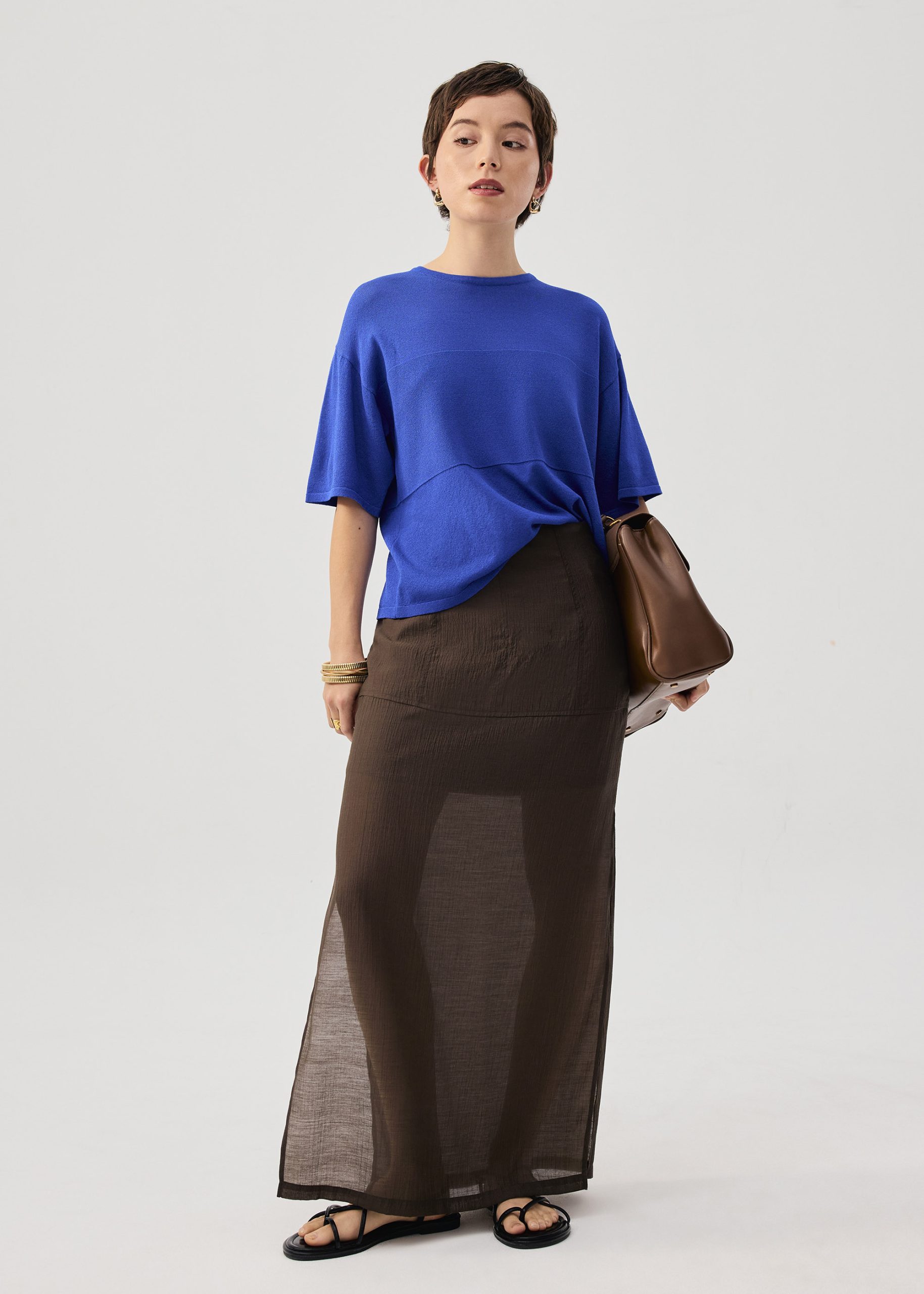 Oversized Sheer Knit Front Panel Boxy Tee - Image 14