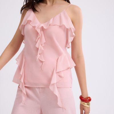 Georgette V-neck Frill Camisole