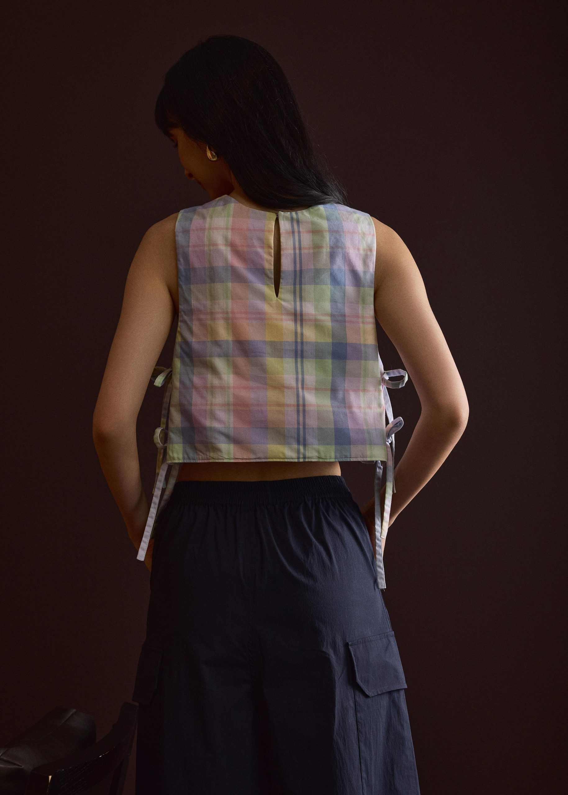 Multi-way Checkered Cotton Relaxed Top - Image 13