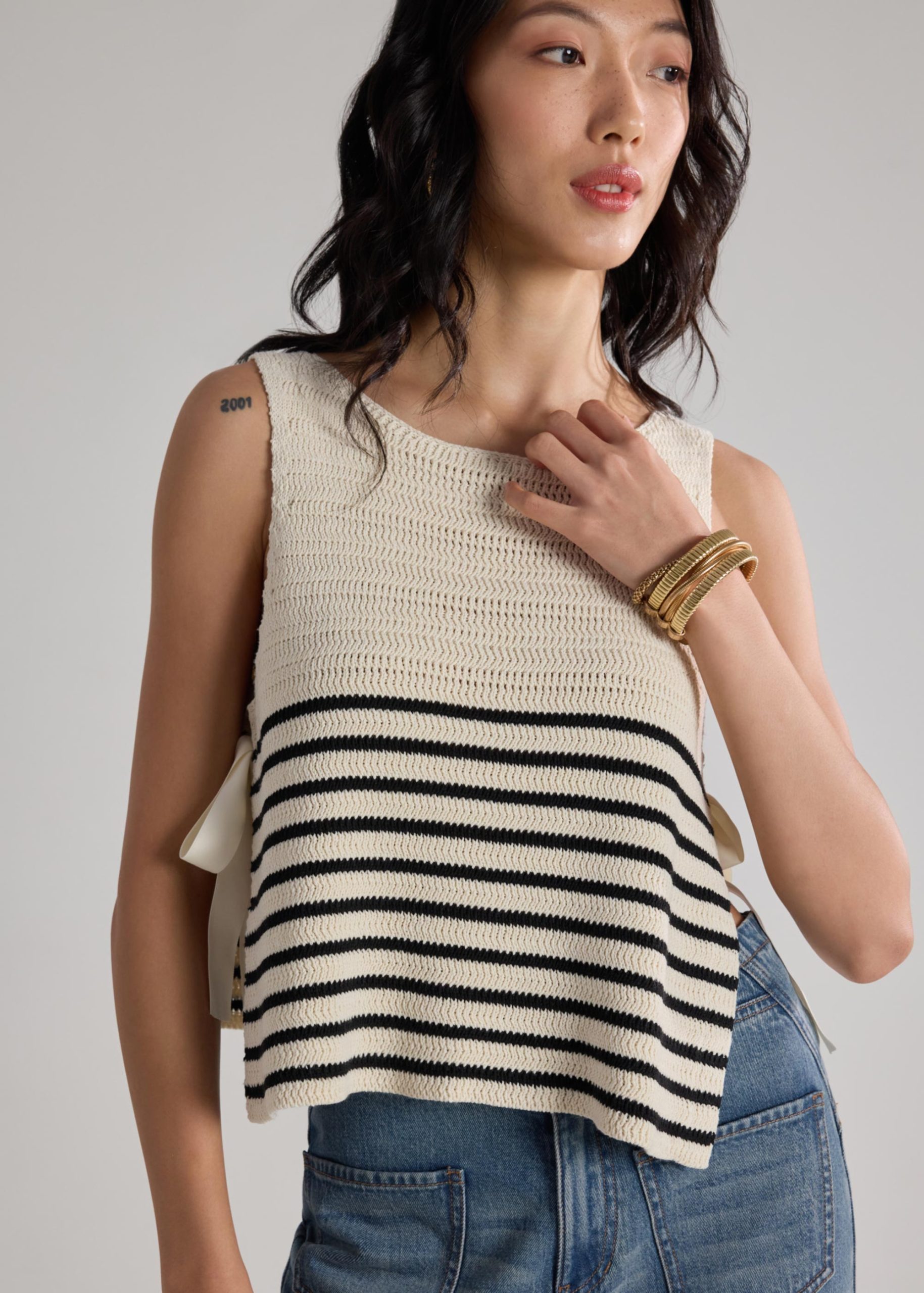 Multi-way Striped Knit Side Tie Top - Image 5