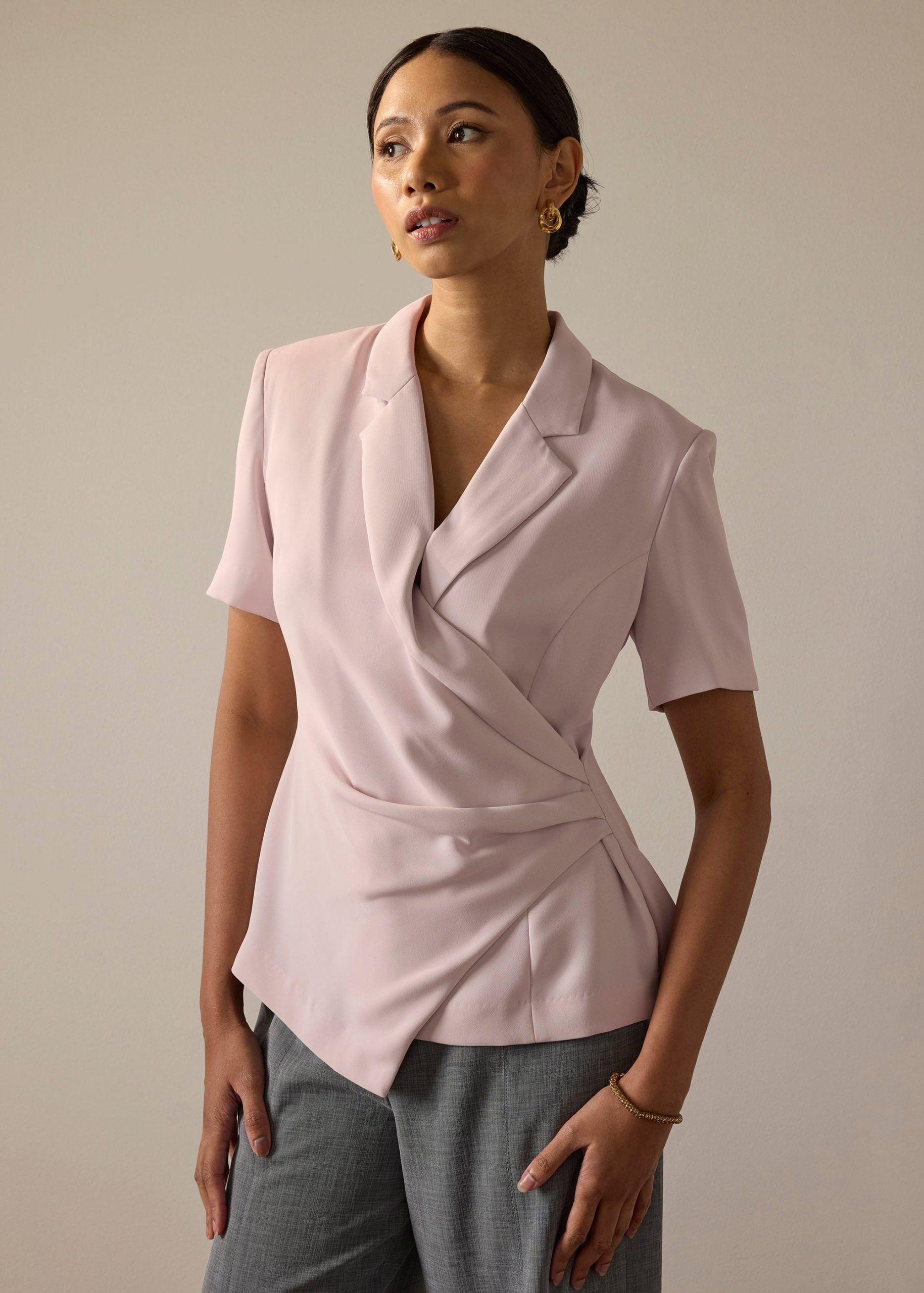 Karyssa Crepe Drape V-neck Blazer Top - Image 8