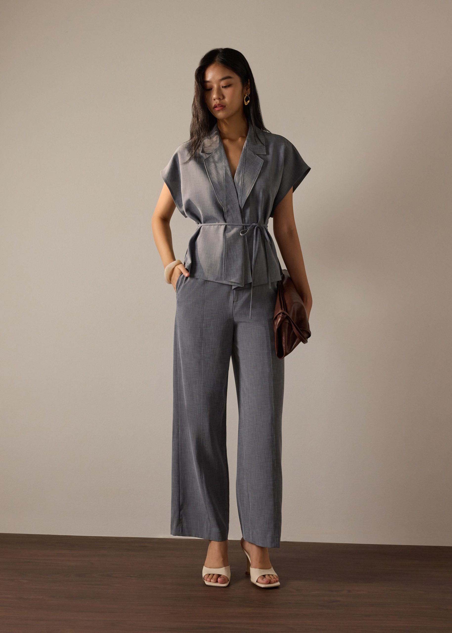 Leggy??Pia Adjustable Hem Elastic Melange Straight Leg Pants