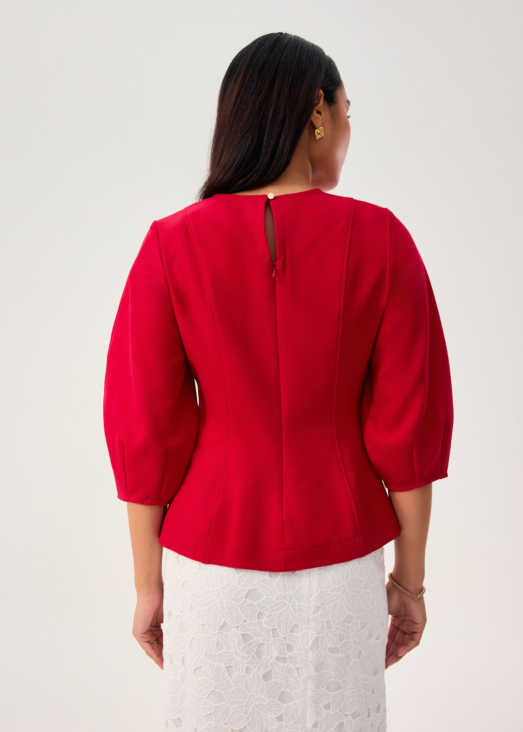 Eunice Panelled Round Neck Puff Sleeve Top - Image 3