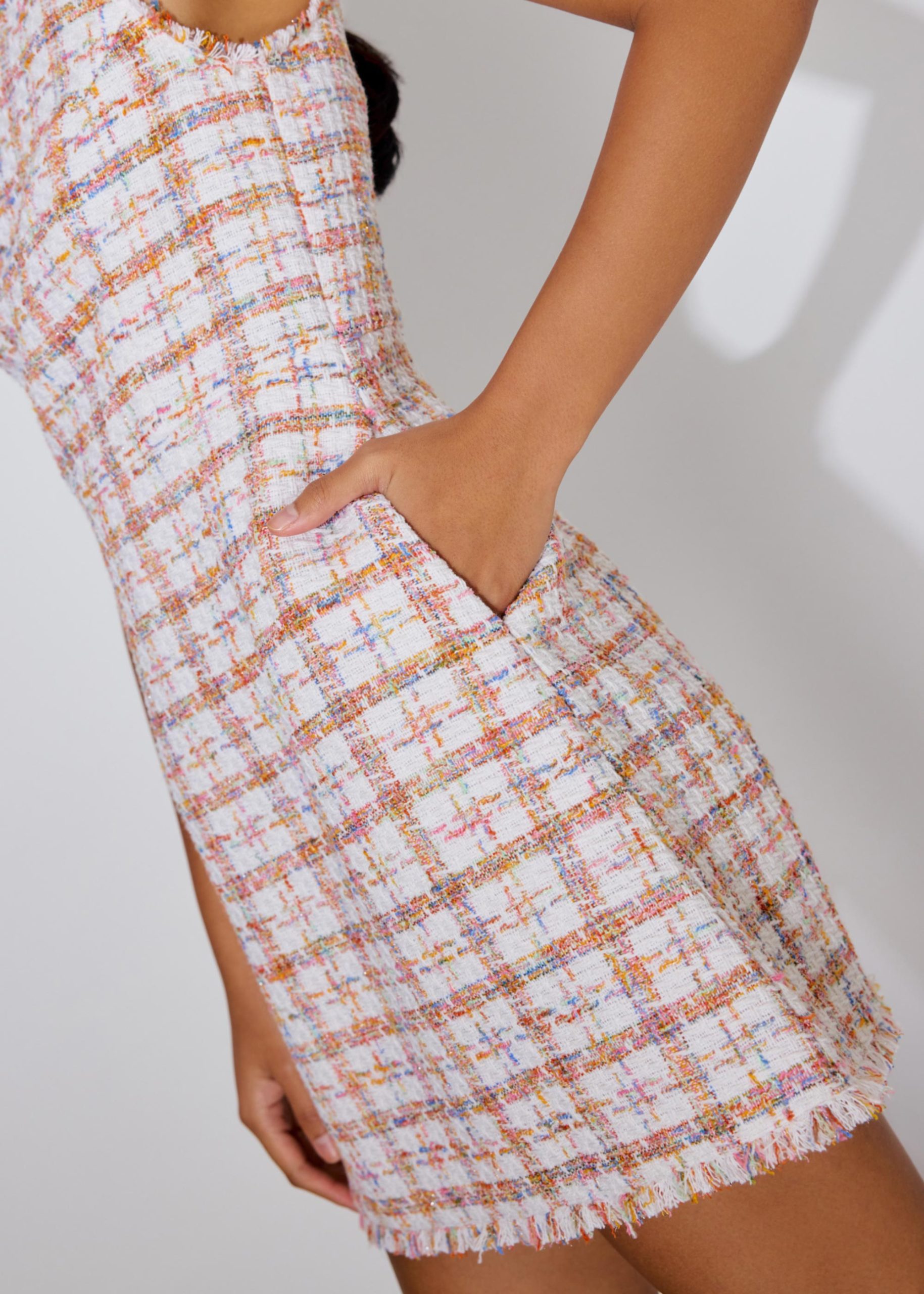 Tweed Boat Neck A-Line Mini Dress - Image 10