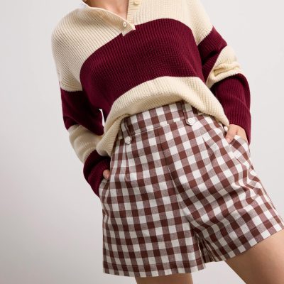 Gingham Cotton High Waist A-line Shorts