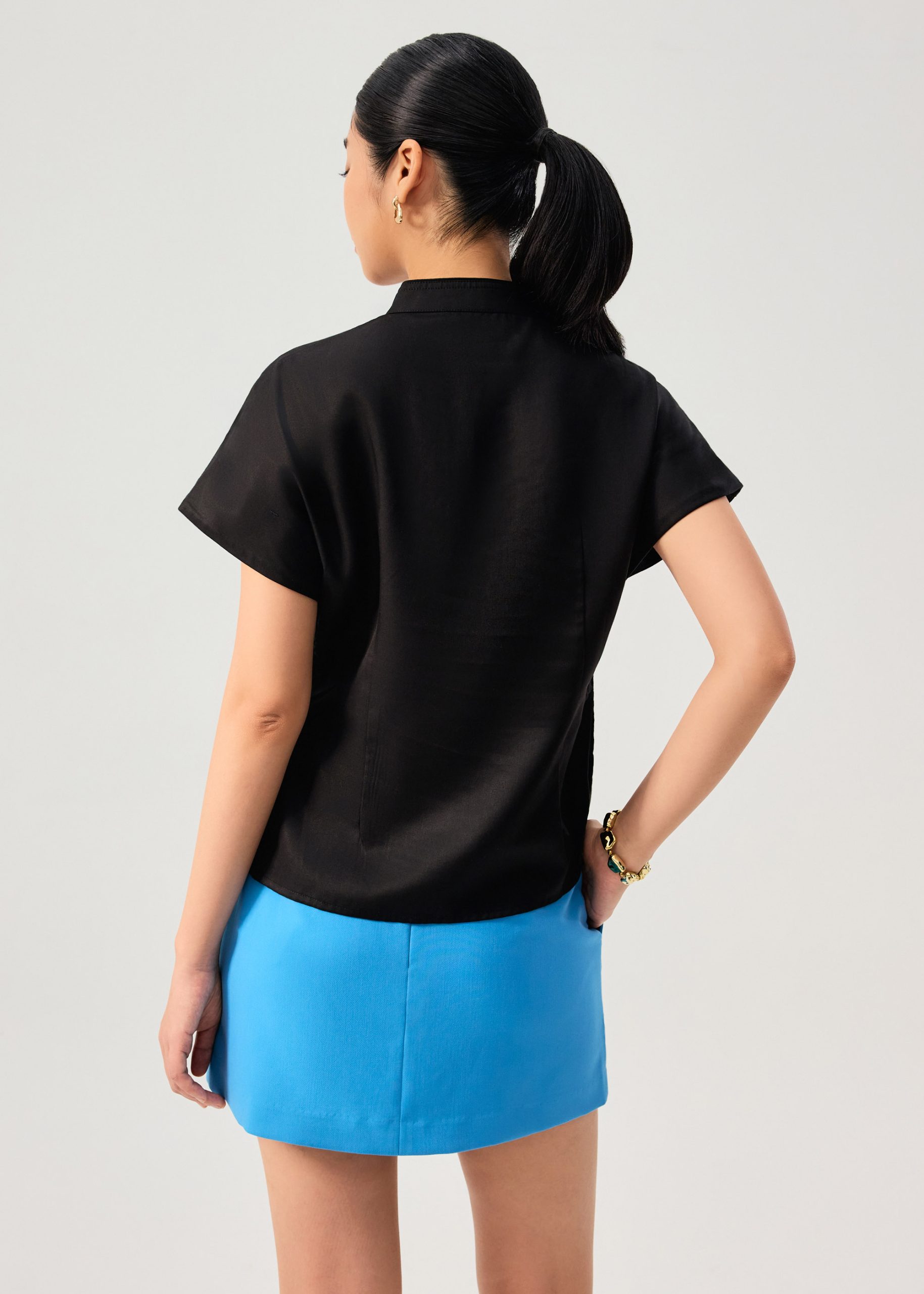 Lyocell Mandarin Collar Drop Shoulder Top - Image 18