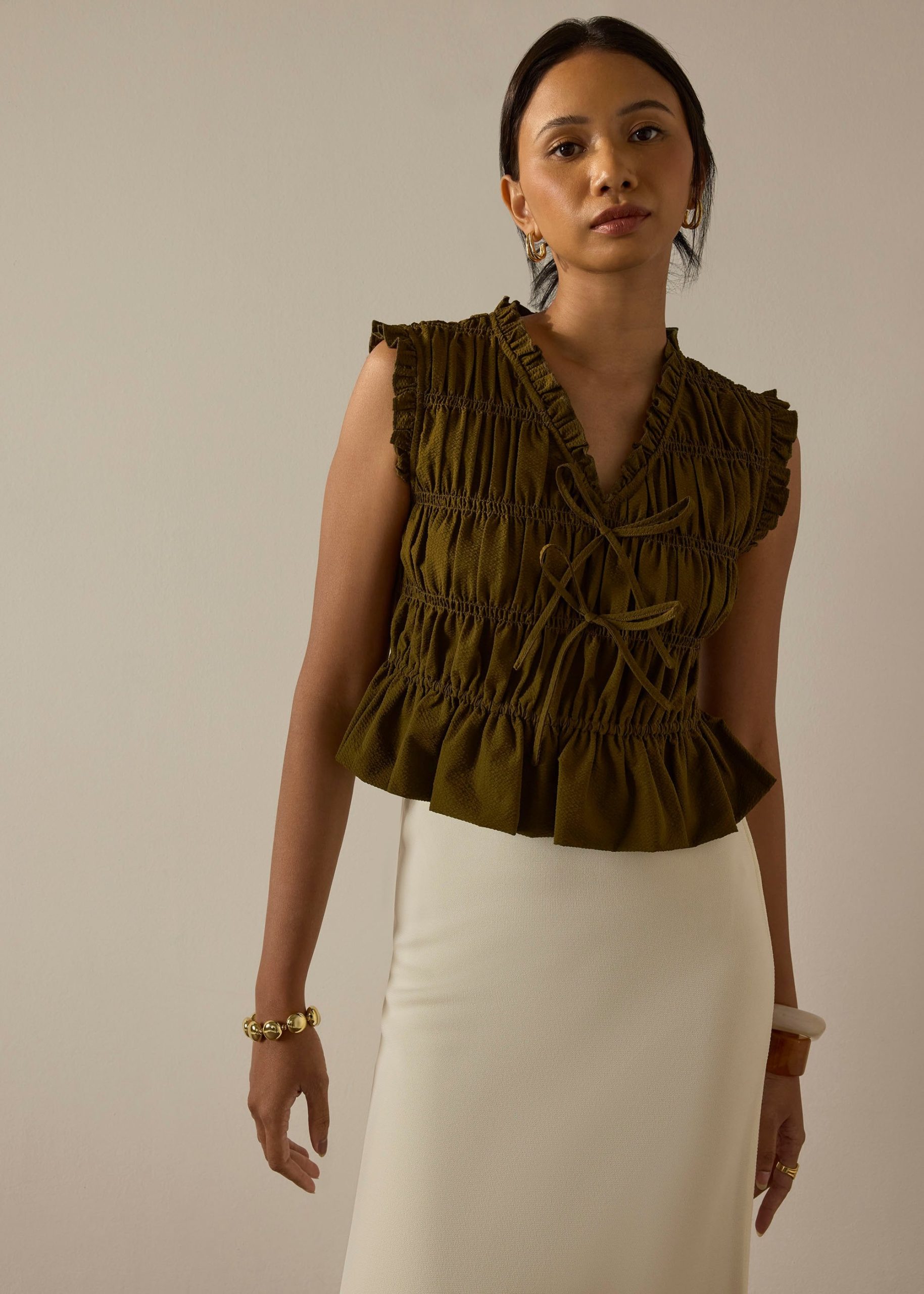 Smocked Fitted Peplum Top - Image 7