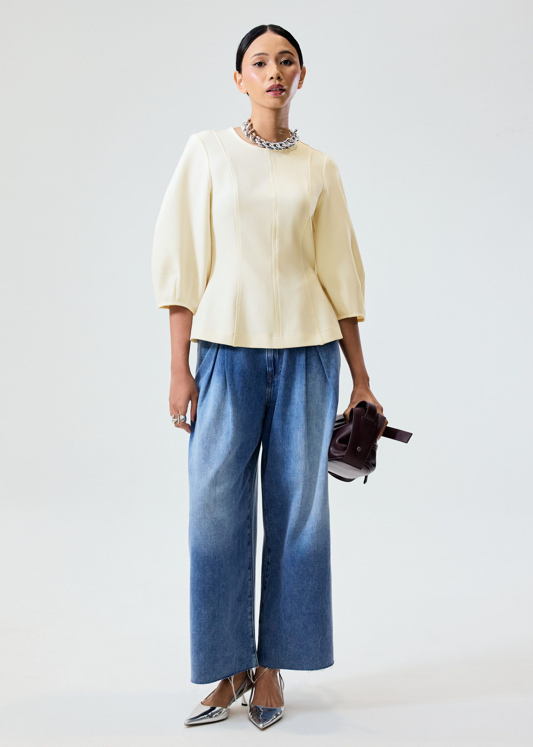 Eunice Panelled Round Neck Puff Sleeve Top - Image 8