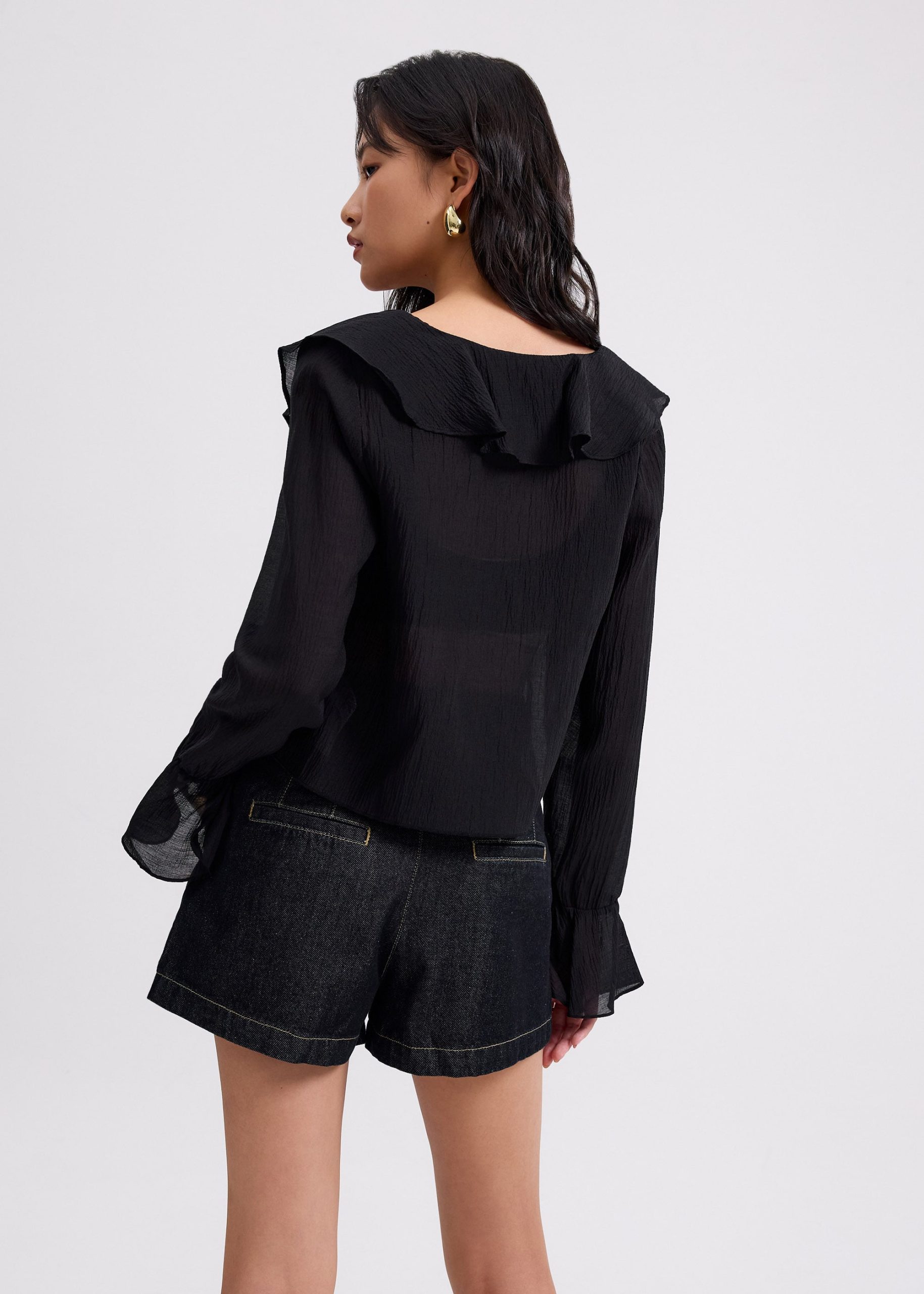 Relaxed Georgette V-neck Frill Blouse - Image 5