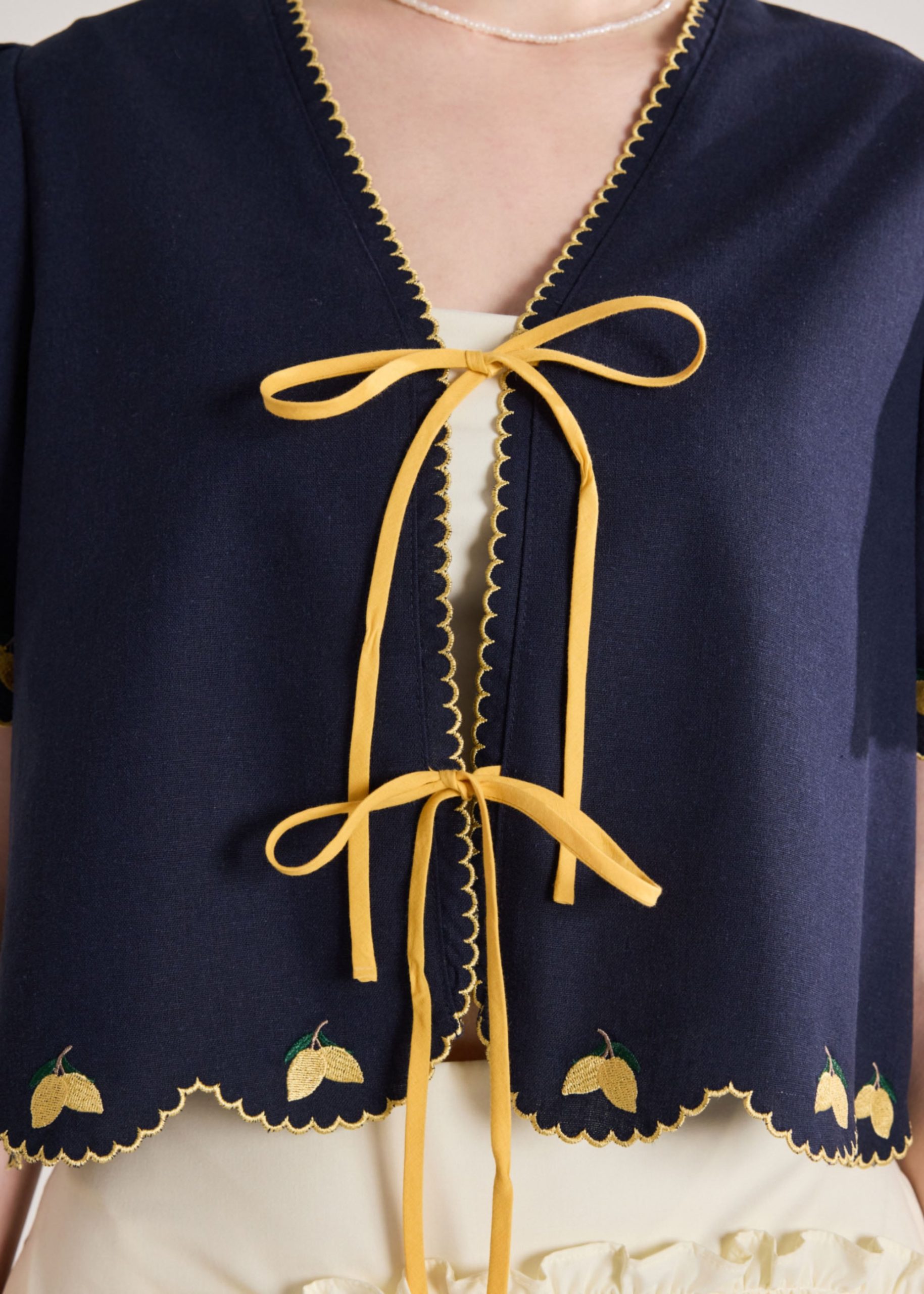 Embroidered Ribbon Tie Blouse - Image 7