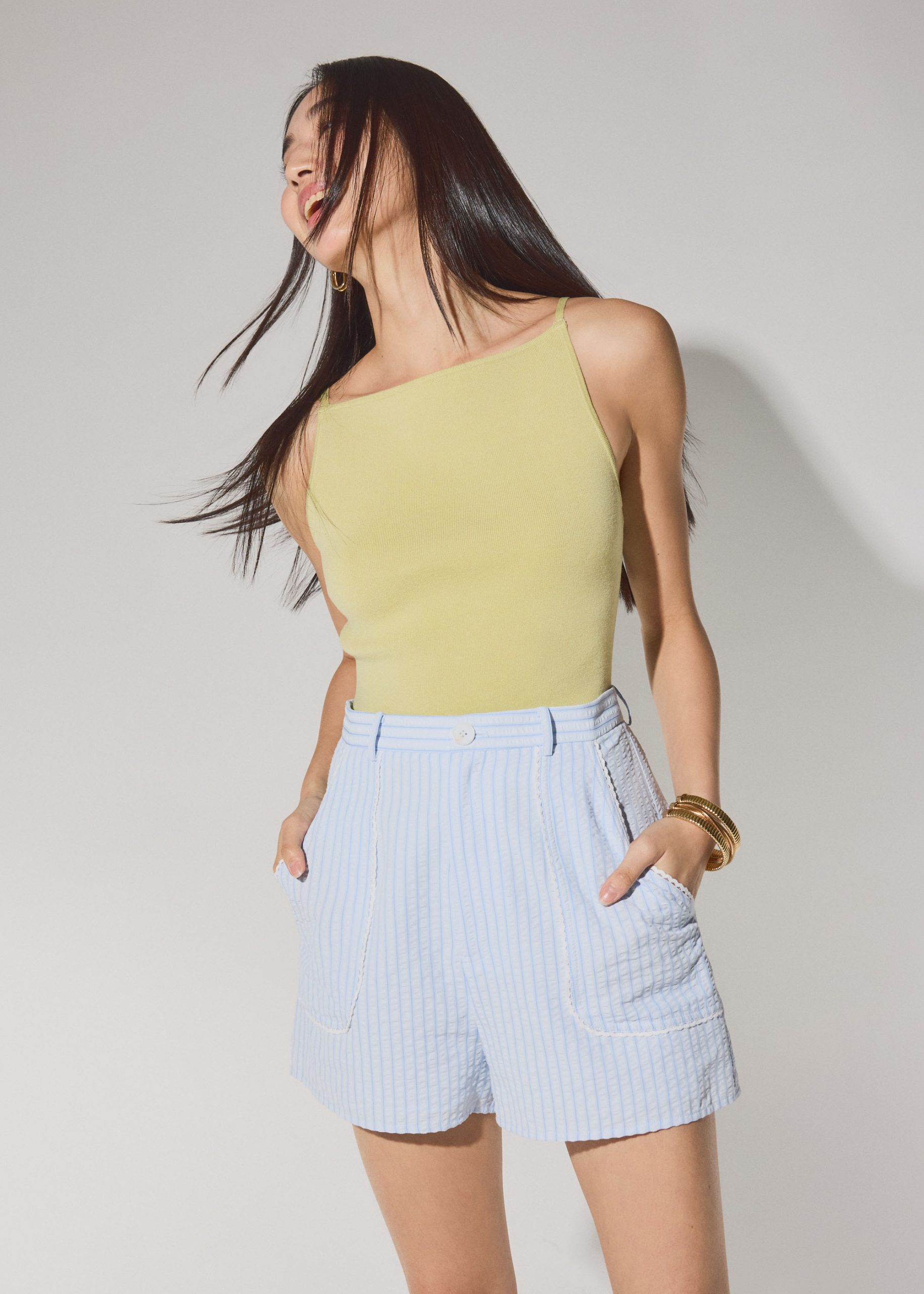 Adele Striped Lyocell Boat Neck Fitted Top - Image 9