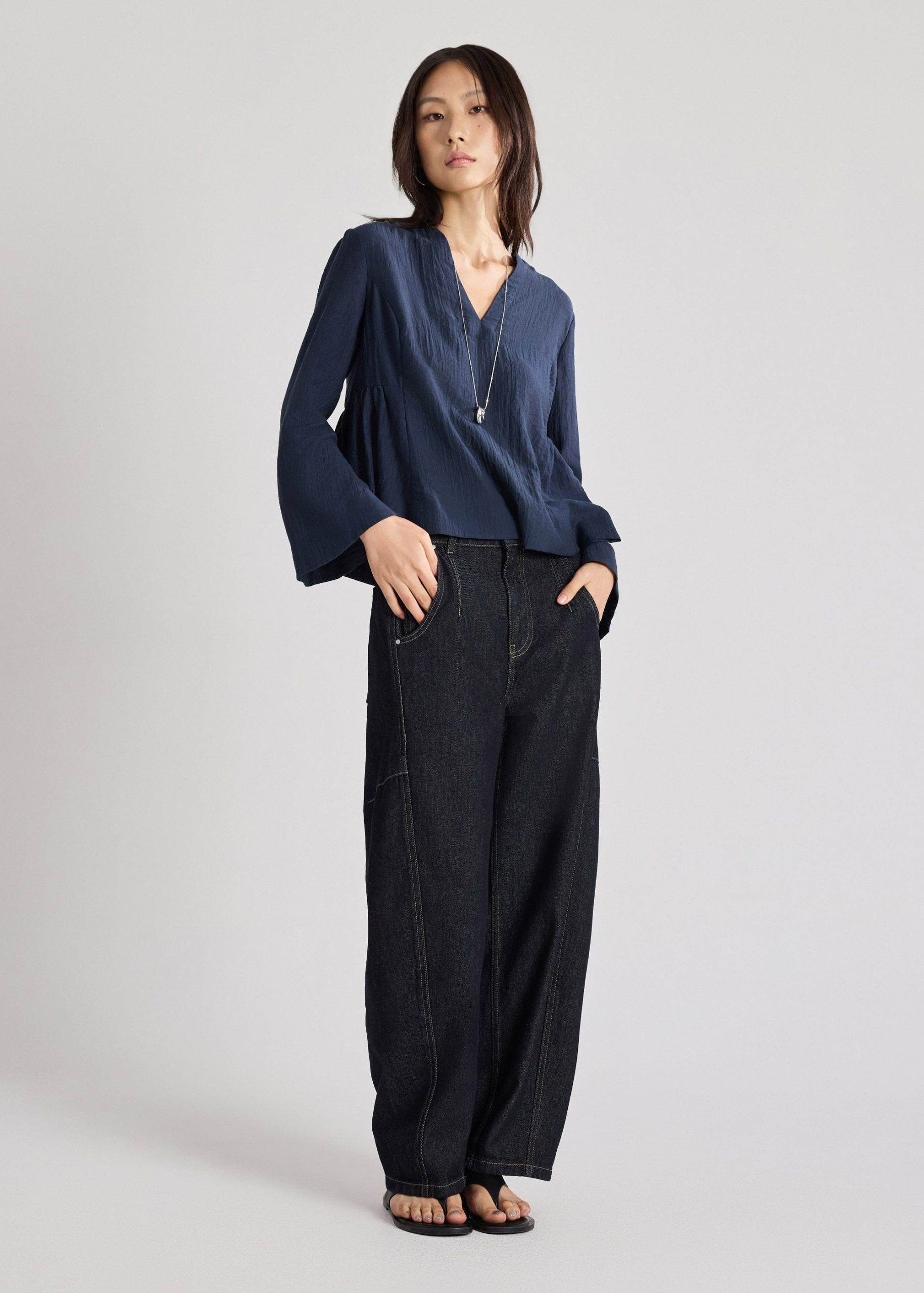 Textured Lyocell Peplum Blouse - Image 2
