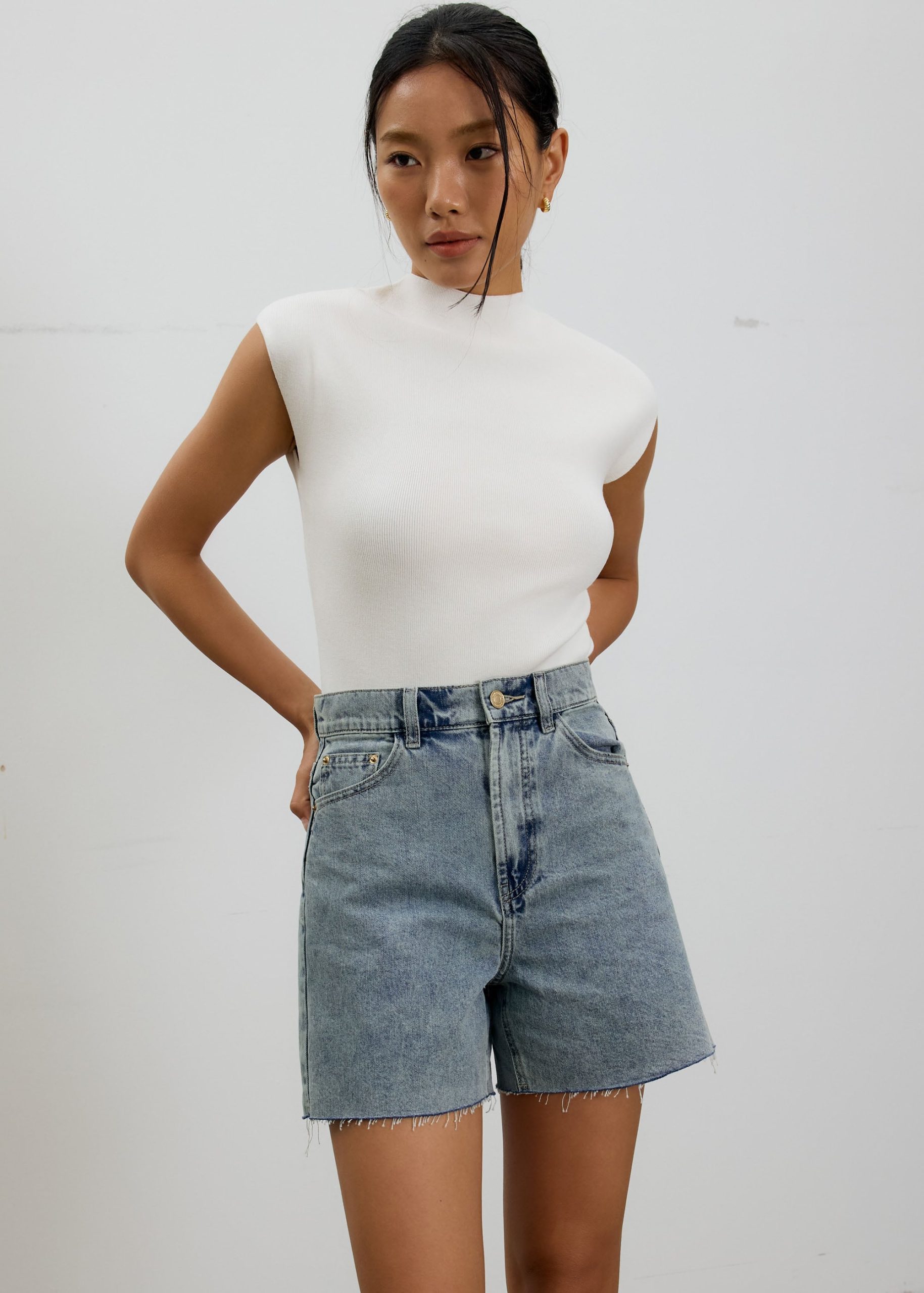 Sana High Waist Fray Denim Shorts - Image 15
