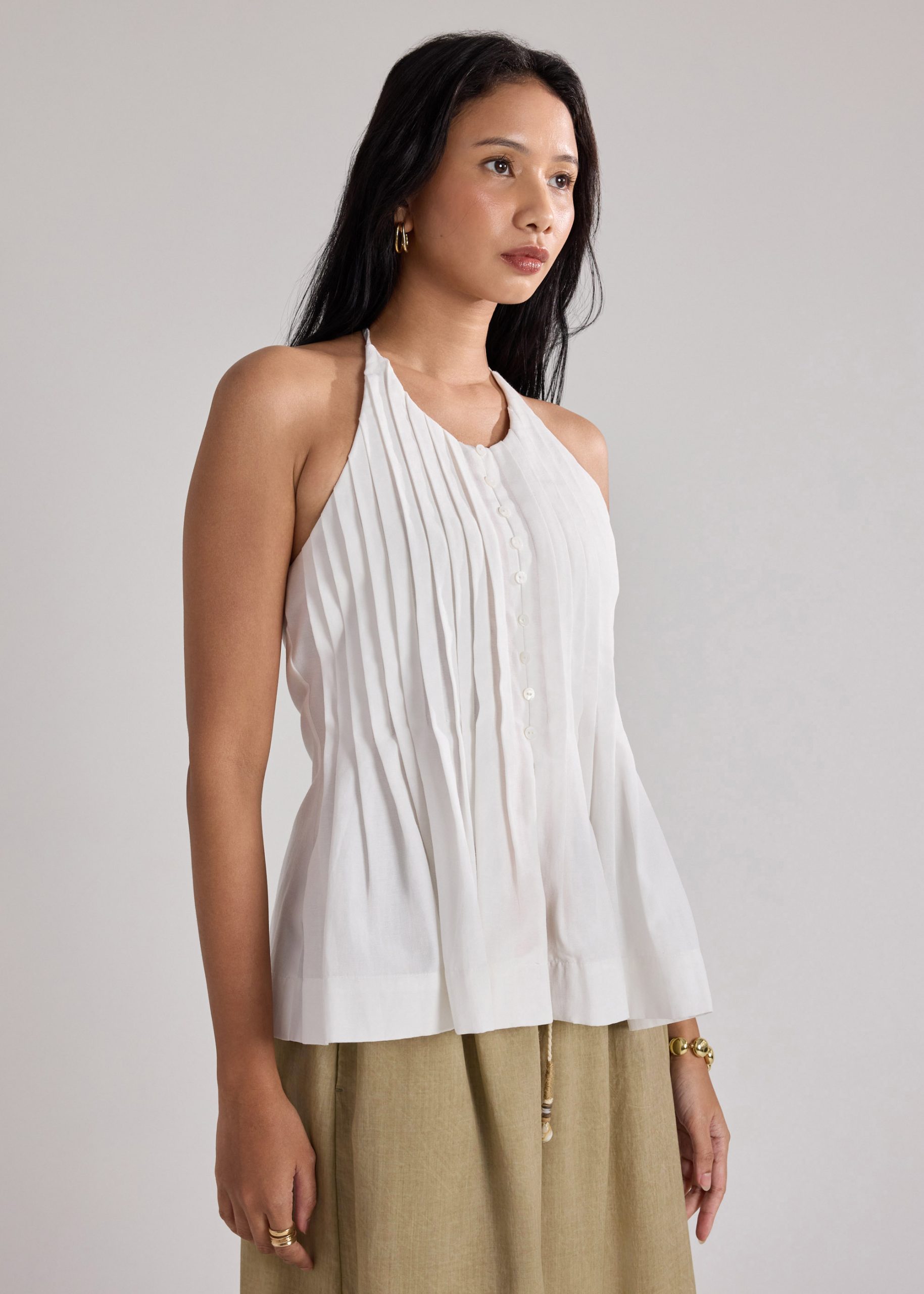 Pintuck Halter Peplum Top - Image 3