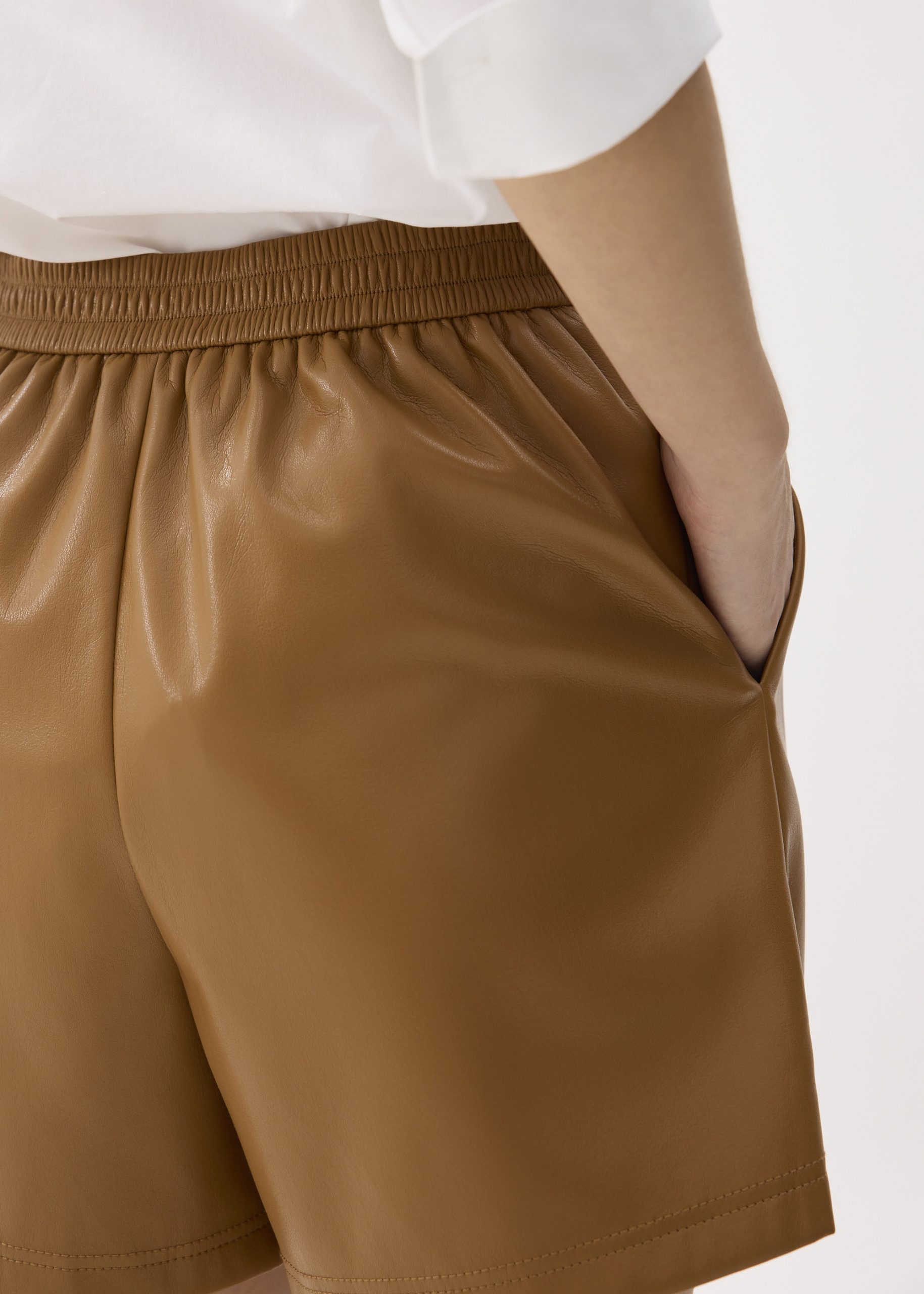 Elastic Vegan Leather High Waist A-line Shorts - Image 11
