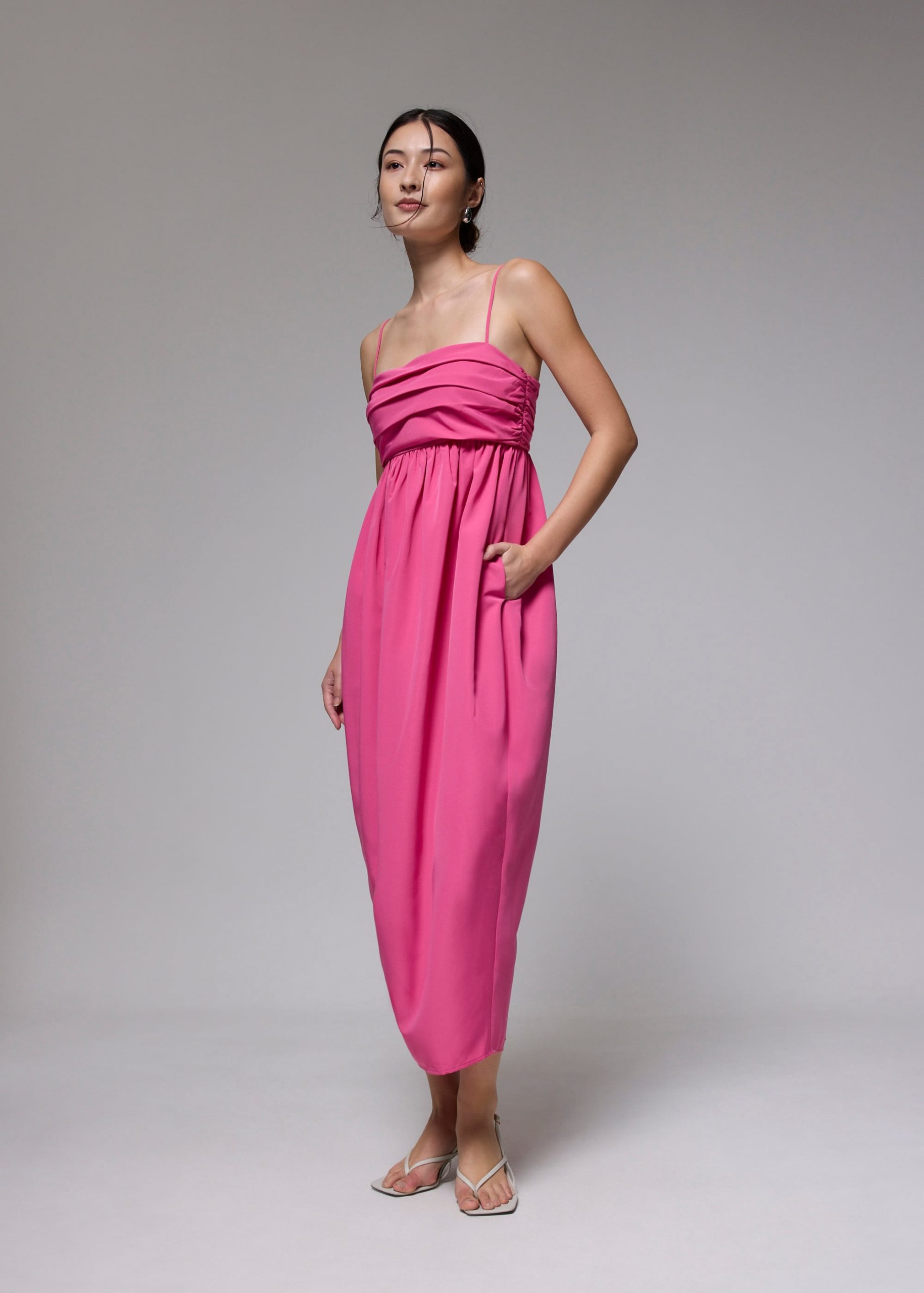 Ruched Straight Neck Tulip Maxi Dress - Image 2