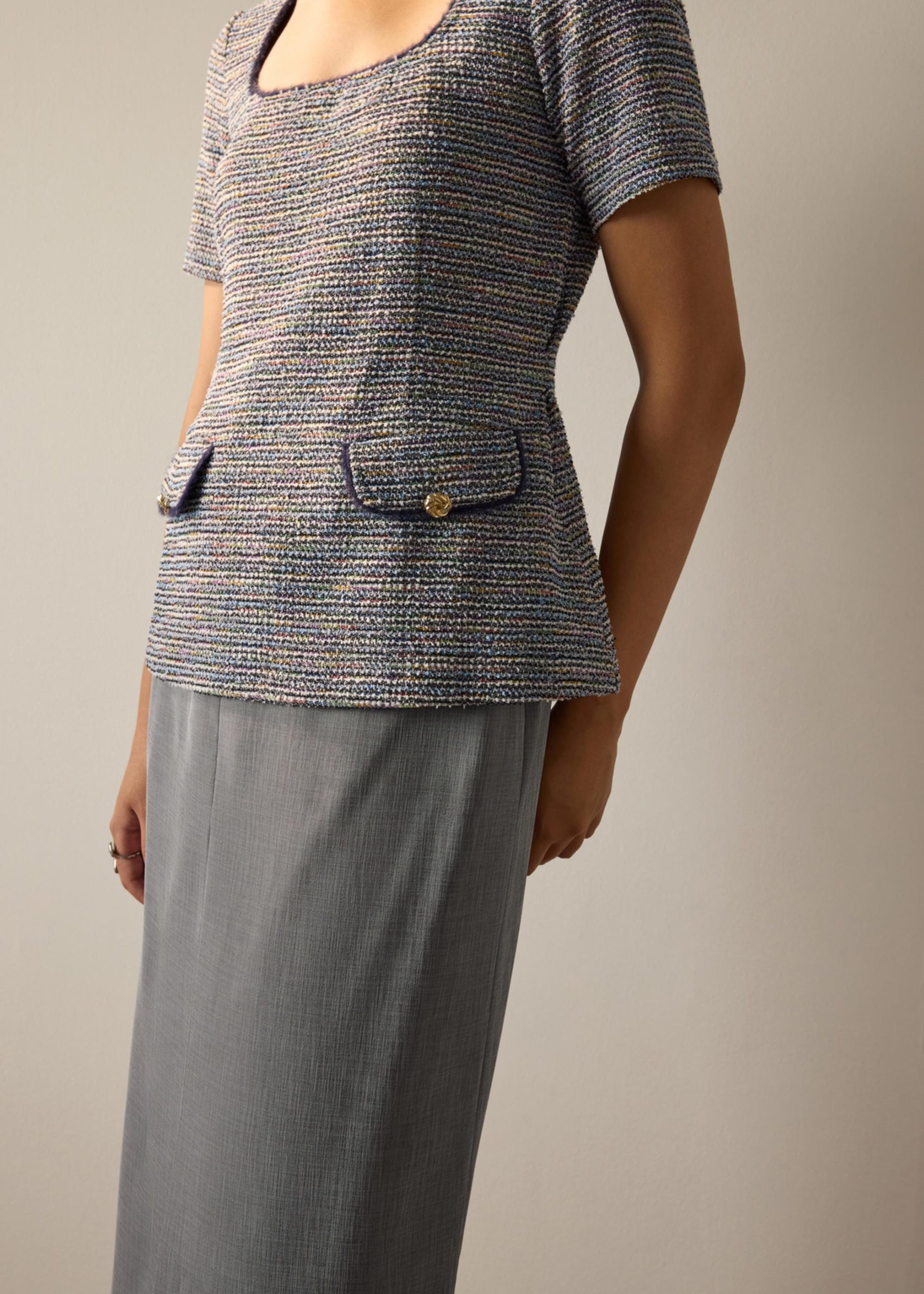 Ashna Stretch Tweed Fitted Top - Image 3