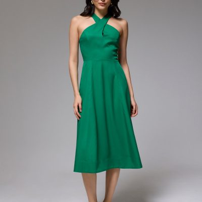 Lyocell Elastic Halter Neck Midi Dress