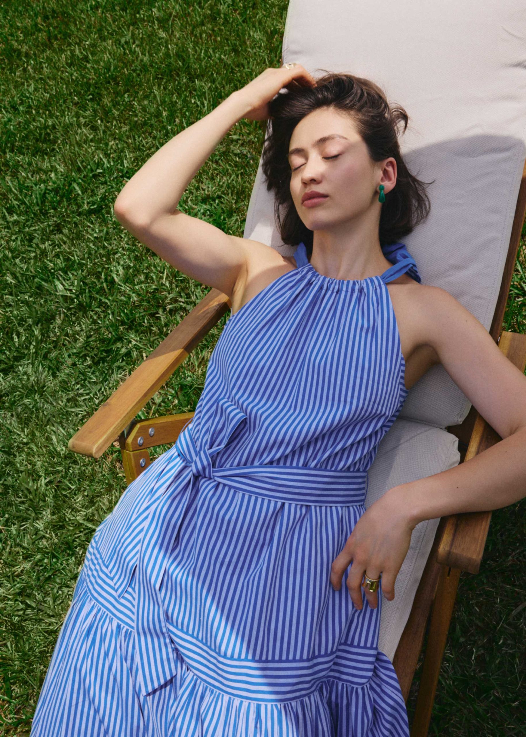 Striped Poplin Maxi Dress With Sash - Image 2