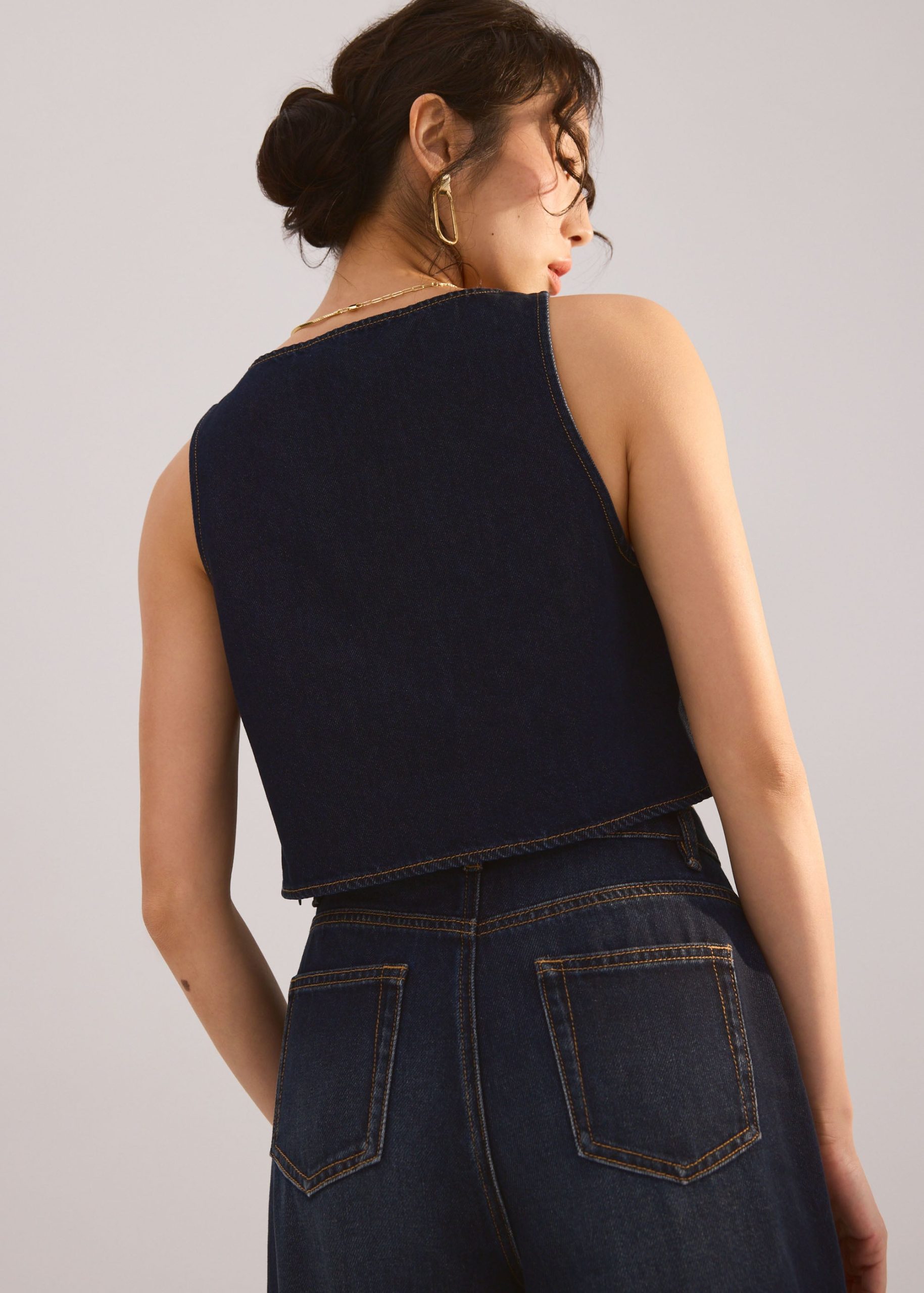 Denim Rosette Boxy Crop Top - Image 4