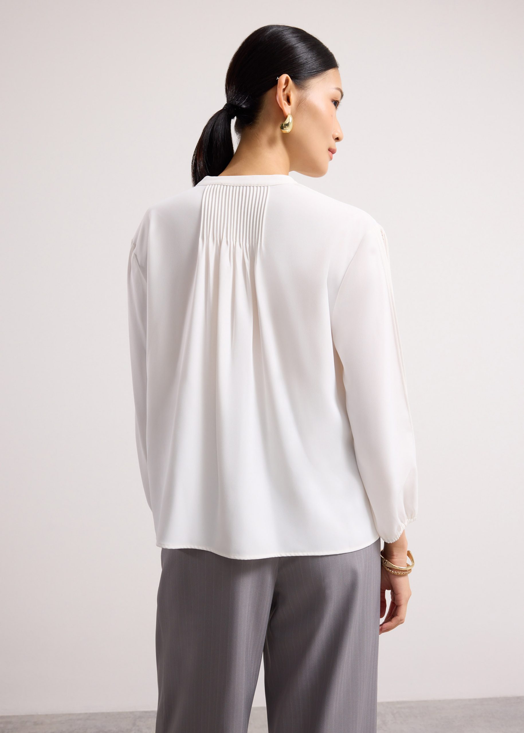 Chea Lace Trim Pintuck Button Down Blouse - Image 5