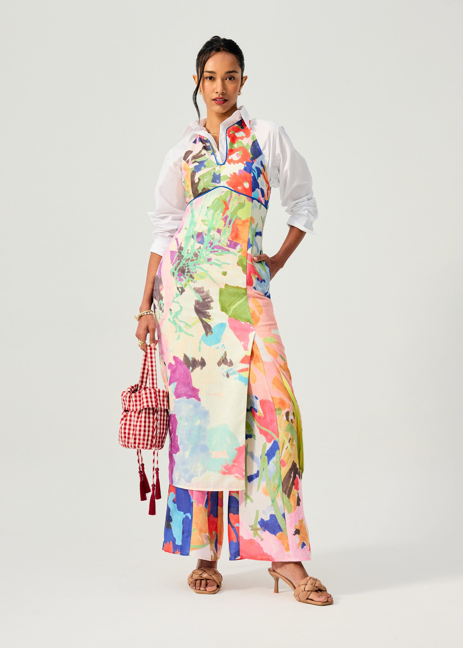 Side Slit Column Midaxi Cheongsam in Vivid Blooms - Image 3