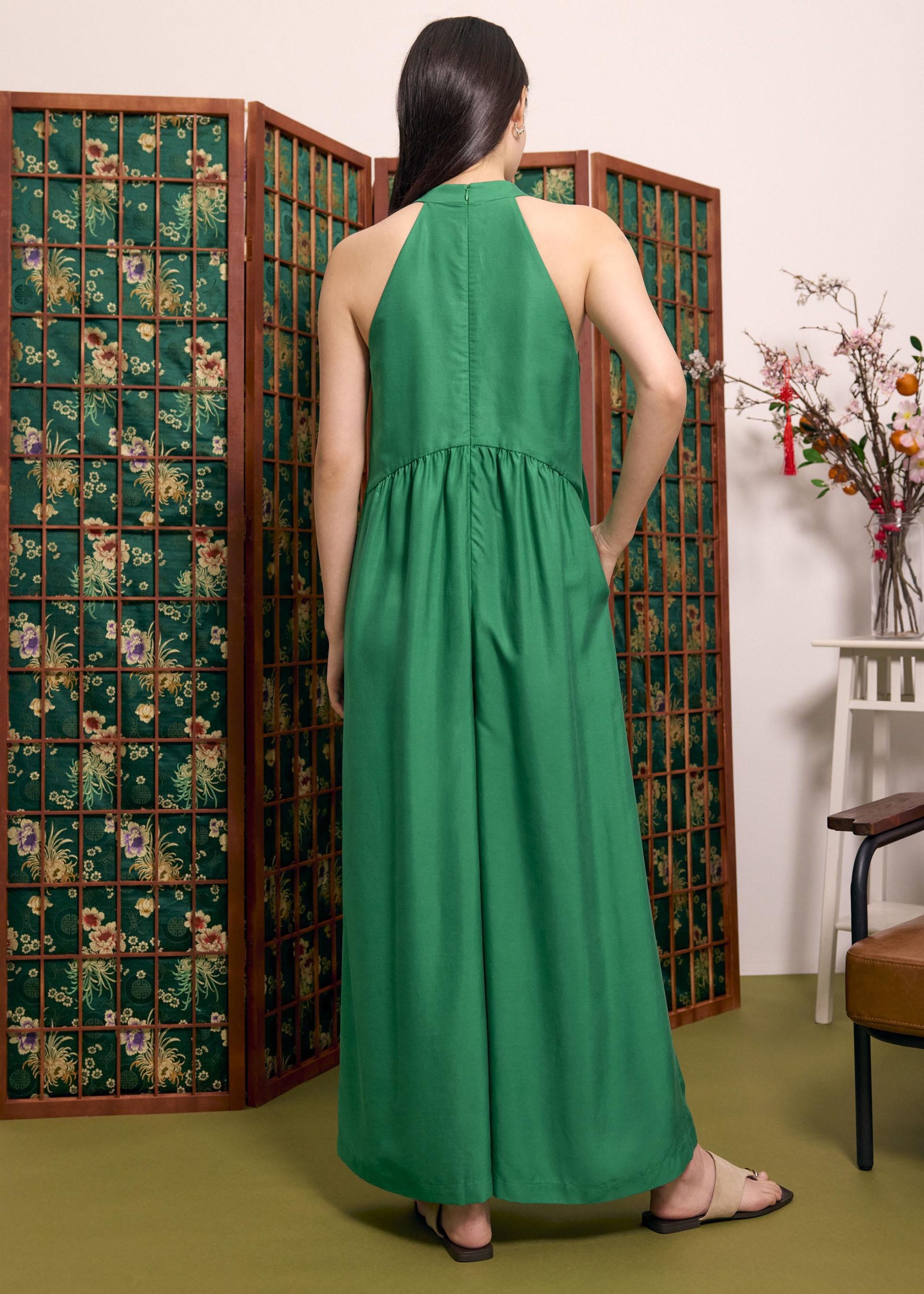 Lyocell Mandarin Collar Wide Leg Jumpsuit - Image 12