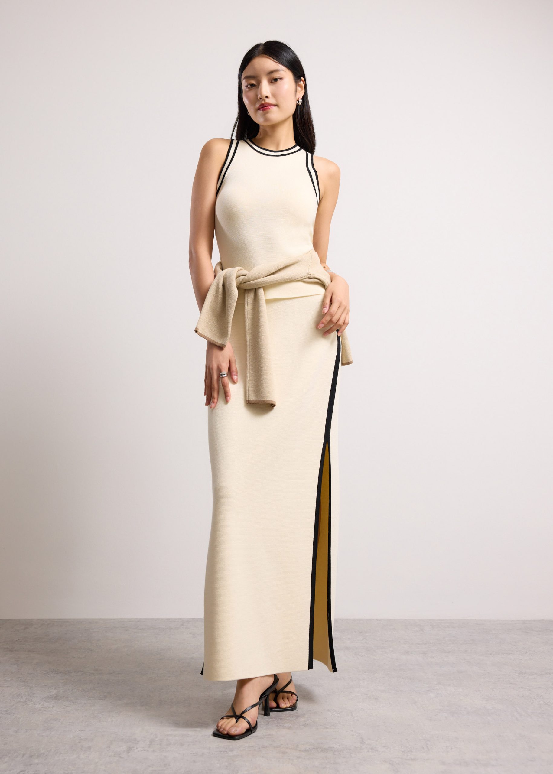 Elastic Knit High Waist Column Maxi Skirt - Image 5