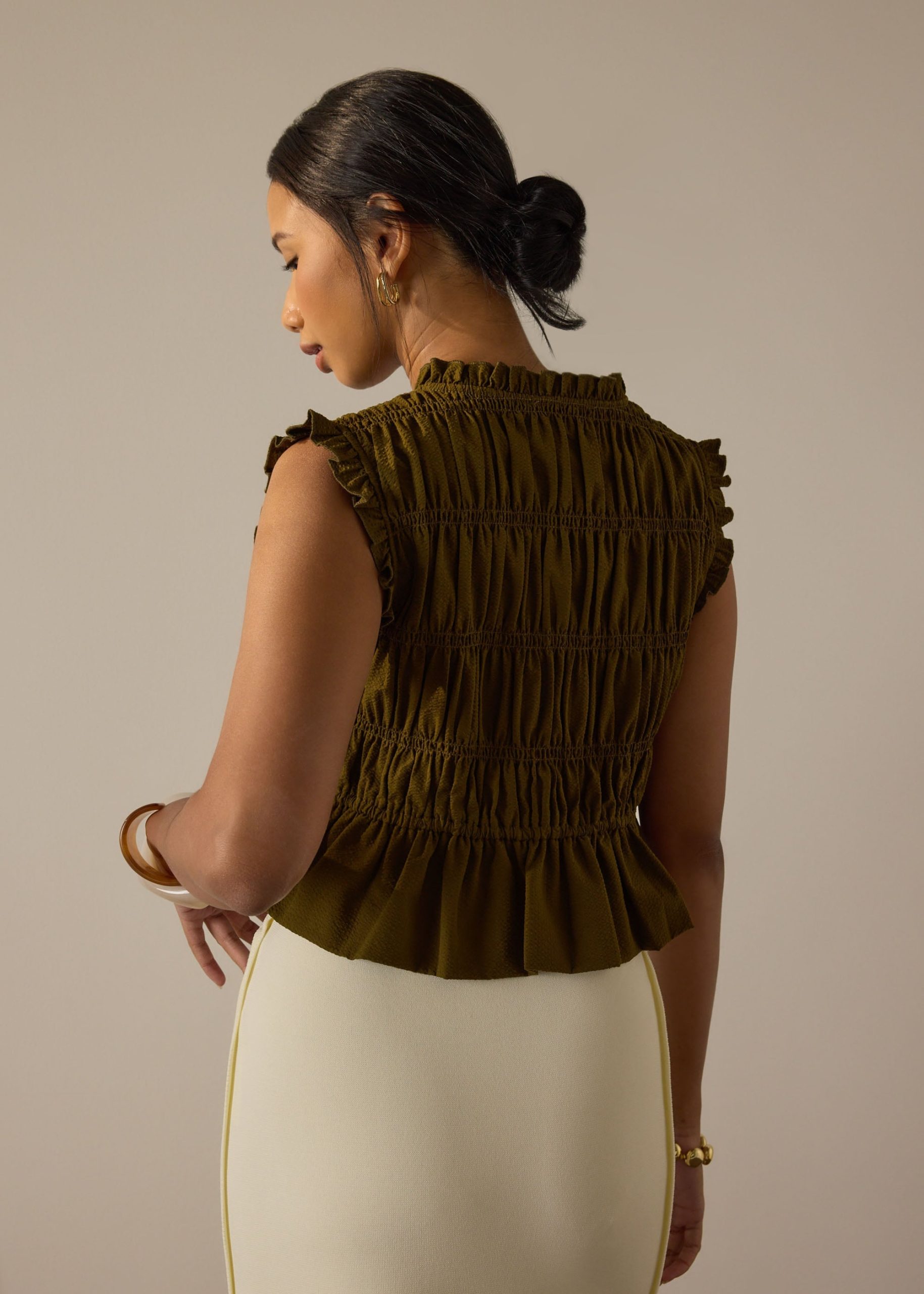 Smocked Fitted Peplum Top - Image 9