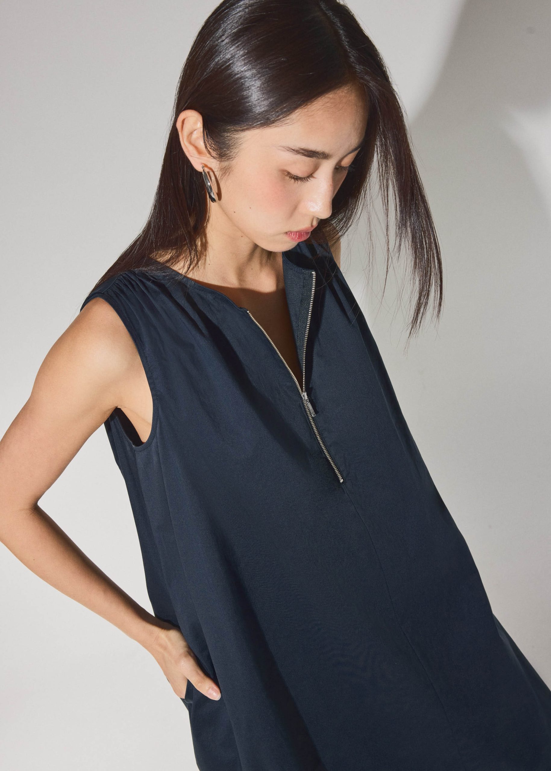 Cotton Quarter Zip Trapeze Midi Dress - Image 7