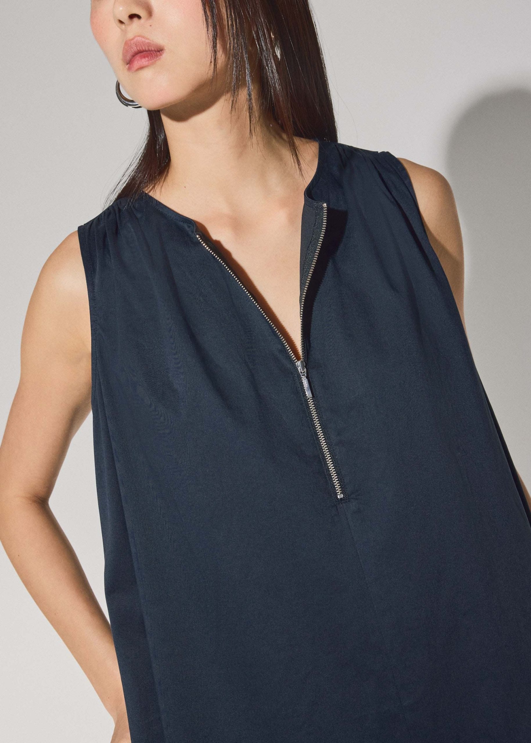 Cotton Quarter Zip Trapeze Midi Dress - Image 10