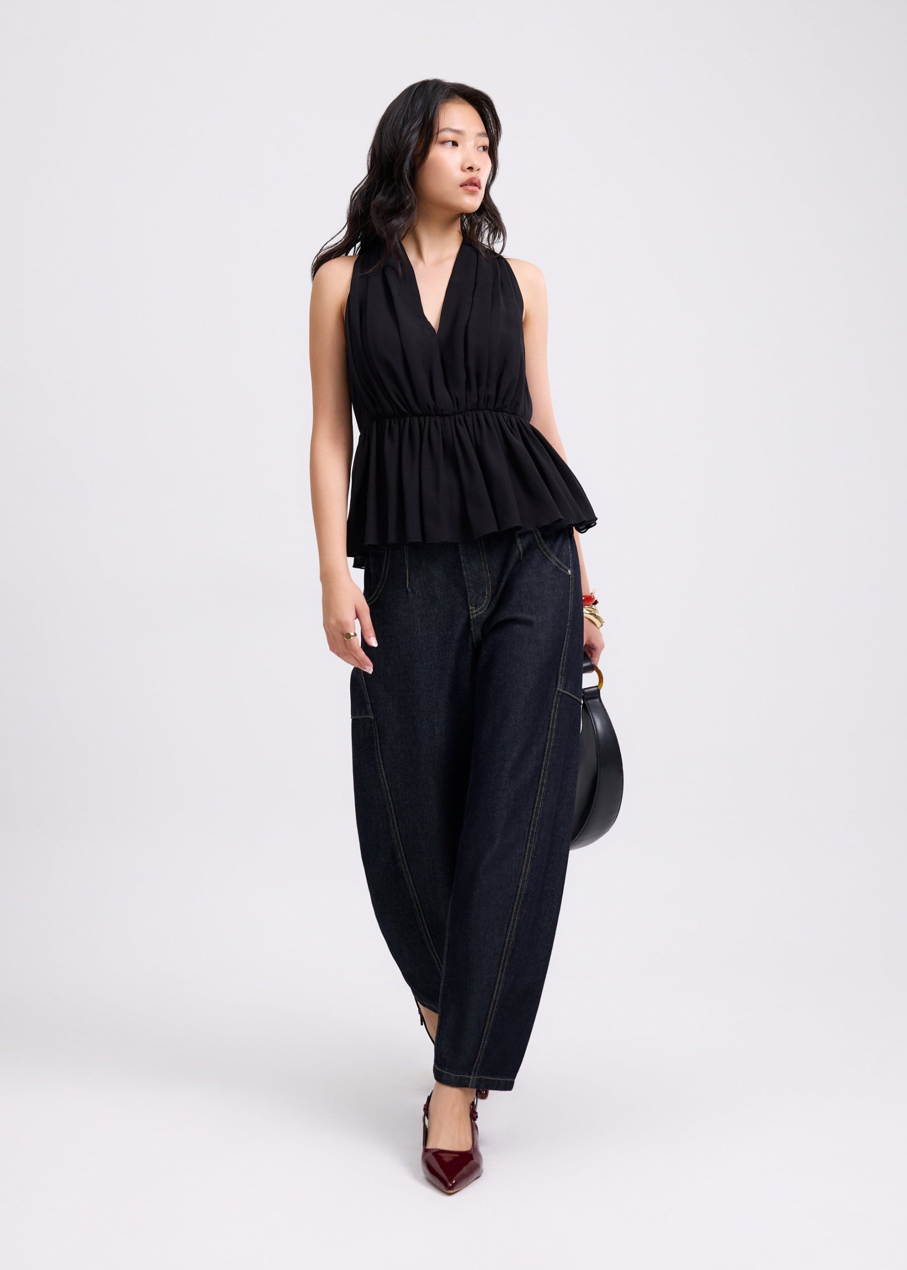 Georgette V-neck Peplum Top - Image 3